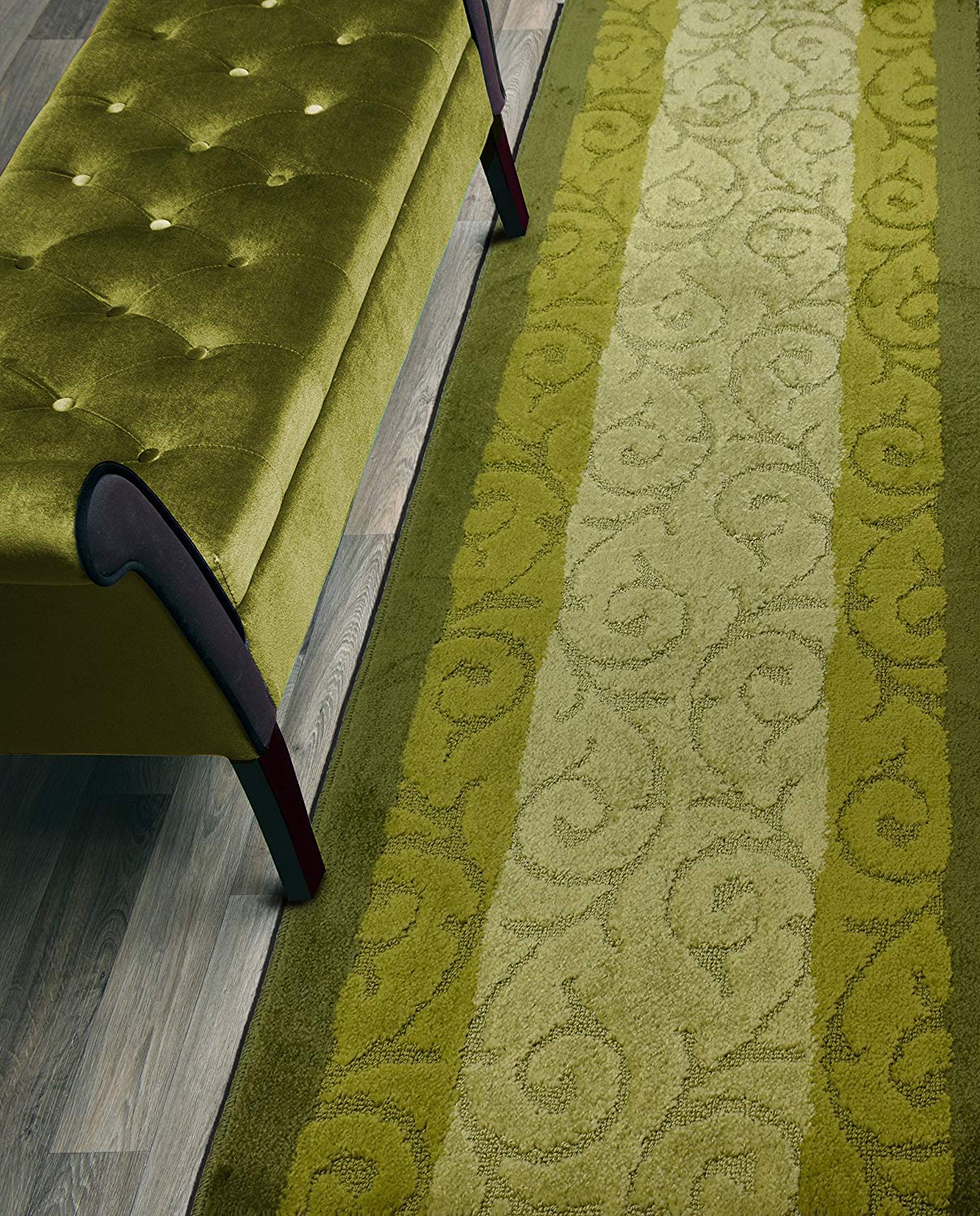 ORFA HOME Custom Cut Hallway Runner Rug, Slip Resistant, 31 Inch Wide X Your Choice of Length, Scroll Green, 31 Inch X 6 feet