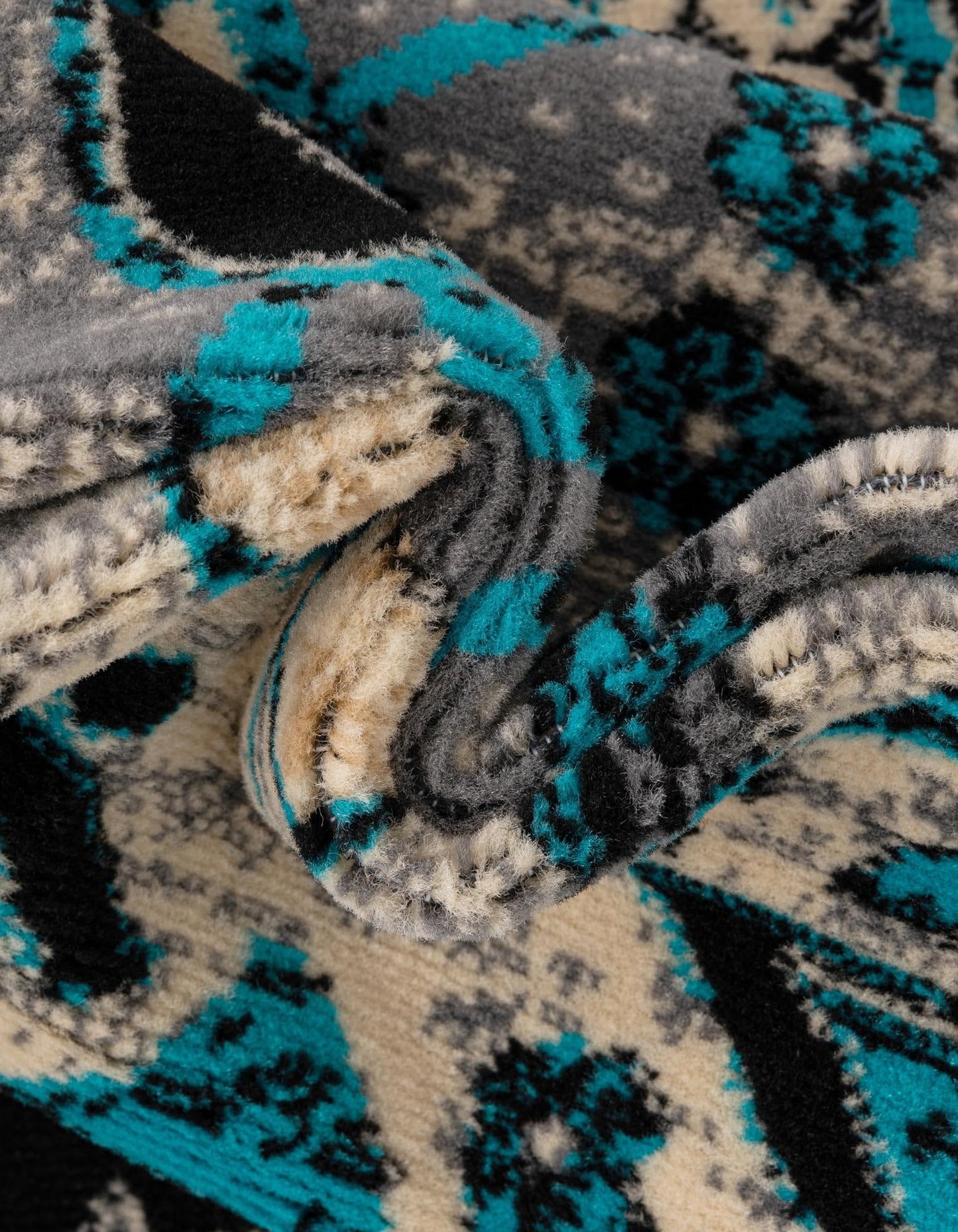 Unique Loom Taftan Collection Border Geometric Tribal Inspired Design Area Rug (6' 0 x 9' 0 Rectangular, Turquoise/ Gray)