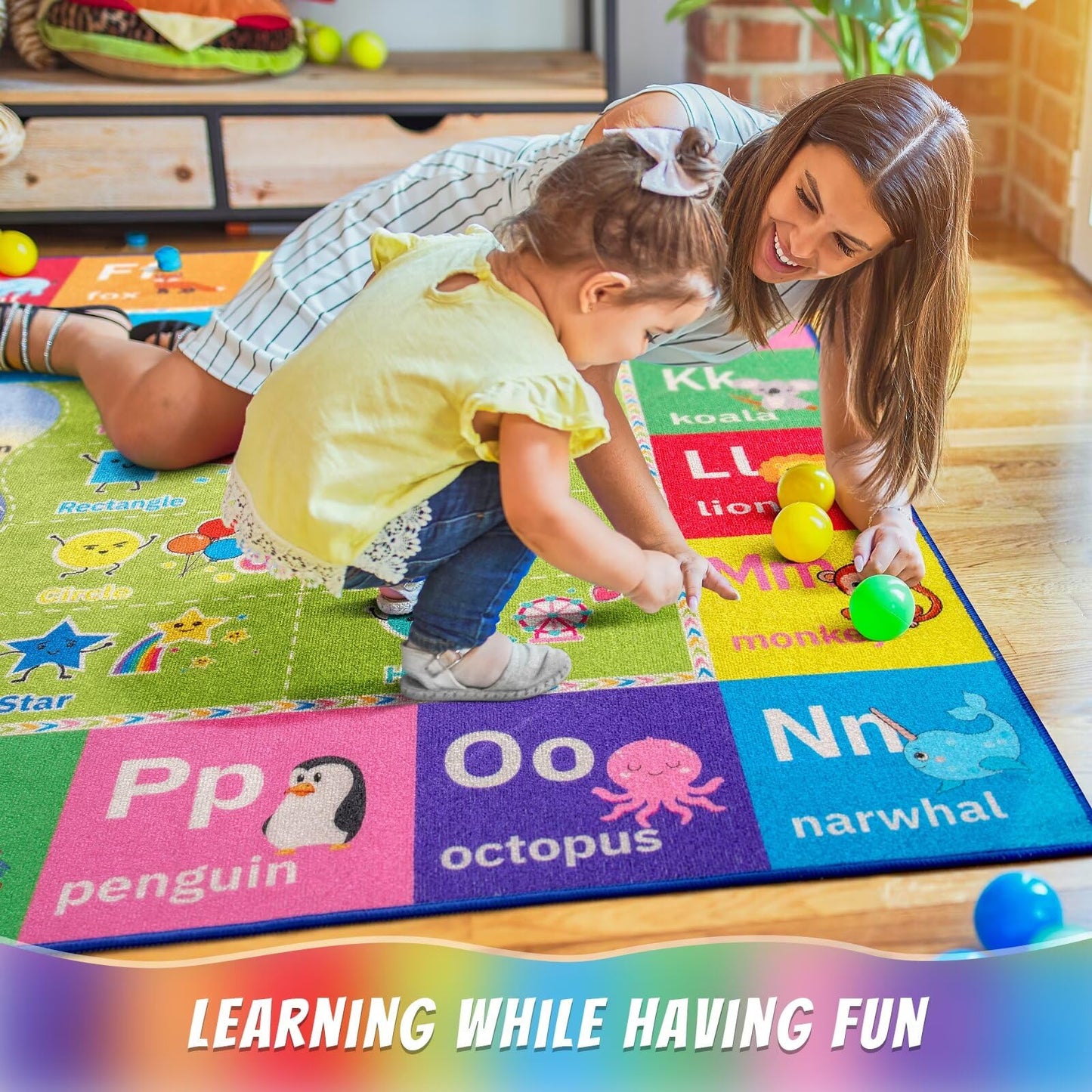 Macgace ABC Kids Rug for Playroom, 3x5 Washable Classroom Area Rugs, Toddler Educational Play Mat with Alphabet Numbers Seasons Shapes, Learning Fun for Preschool Children, Colorful