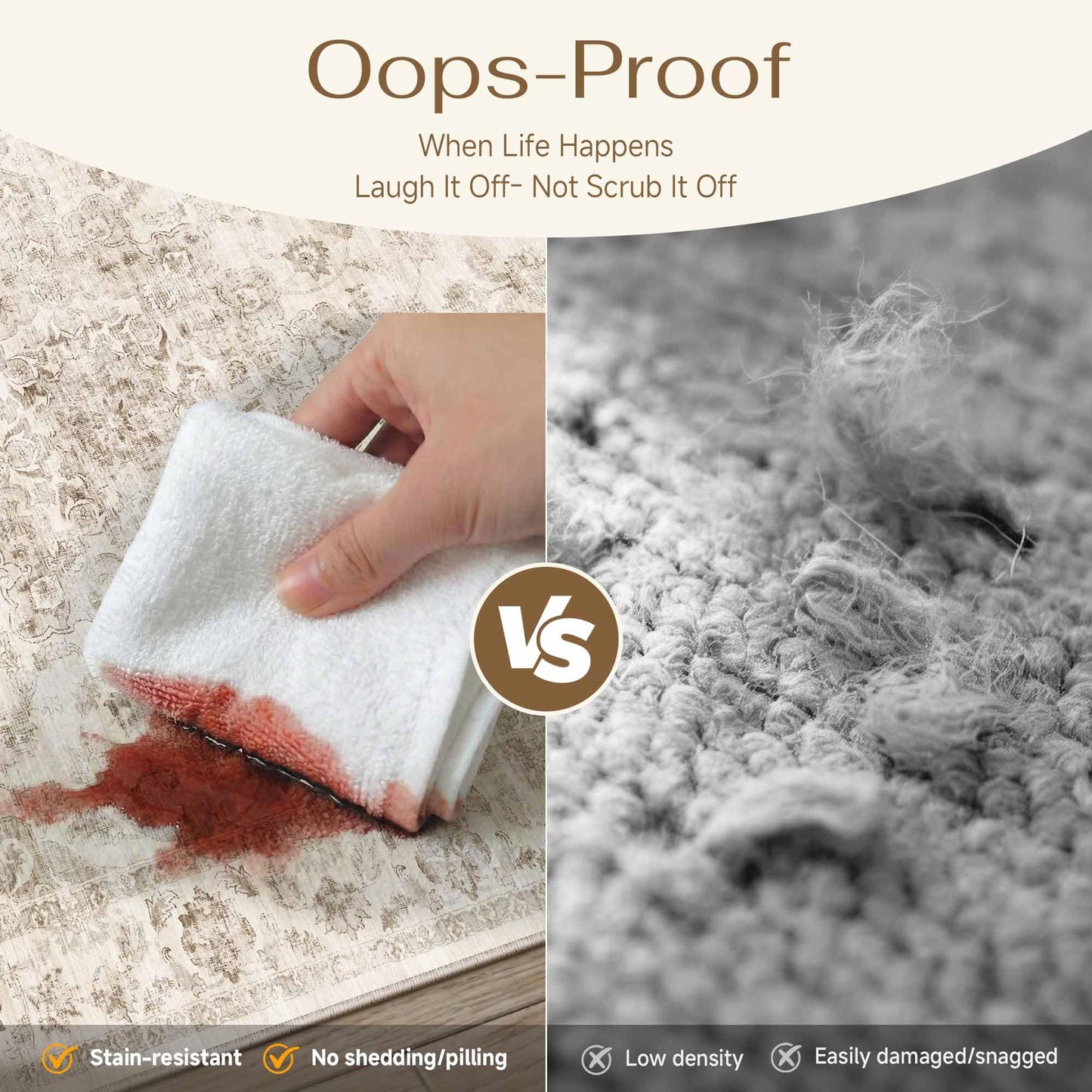 WondRg 2x3 Washable Neutral Area Rug Beige Vintage Entryway Kitchen Carpet Non-Slip Soft Low Pile Farmhouse Indoor Small Throw Rug for Bedroom Bathroom Entrance