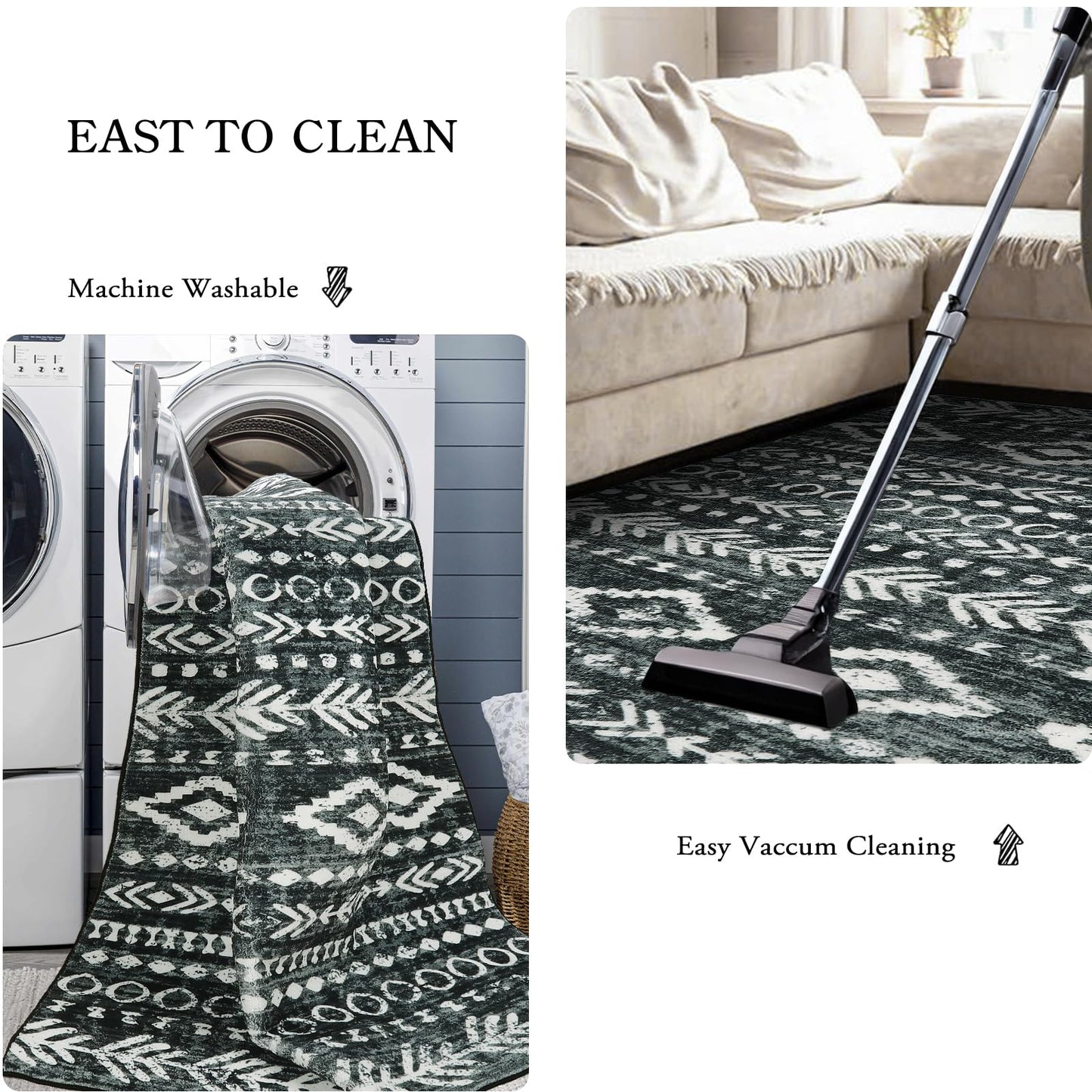 Lahome Boho Moroccan Kitchen Rug, Washable Black White 2x4 Entryway Rugs Non Slip with Rubber Backing, Low-Pile Soft Farmhouse Tribal Print Throw Rug Indoor Small Carpet for Bathroom Entry Varena