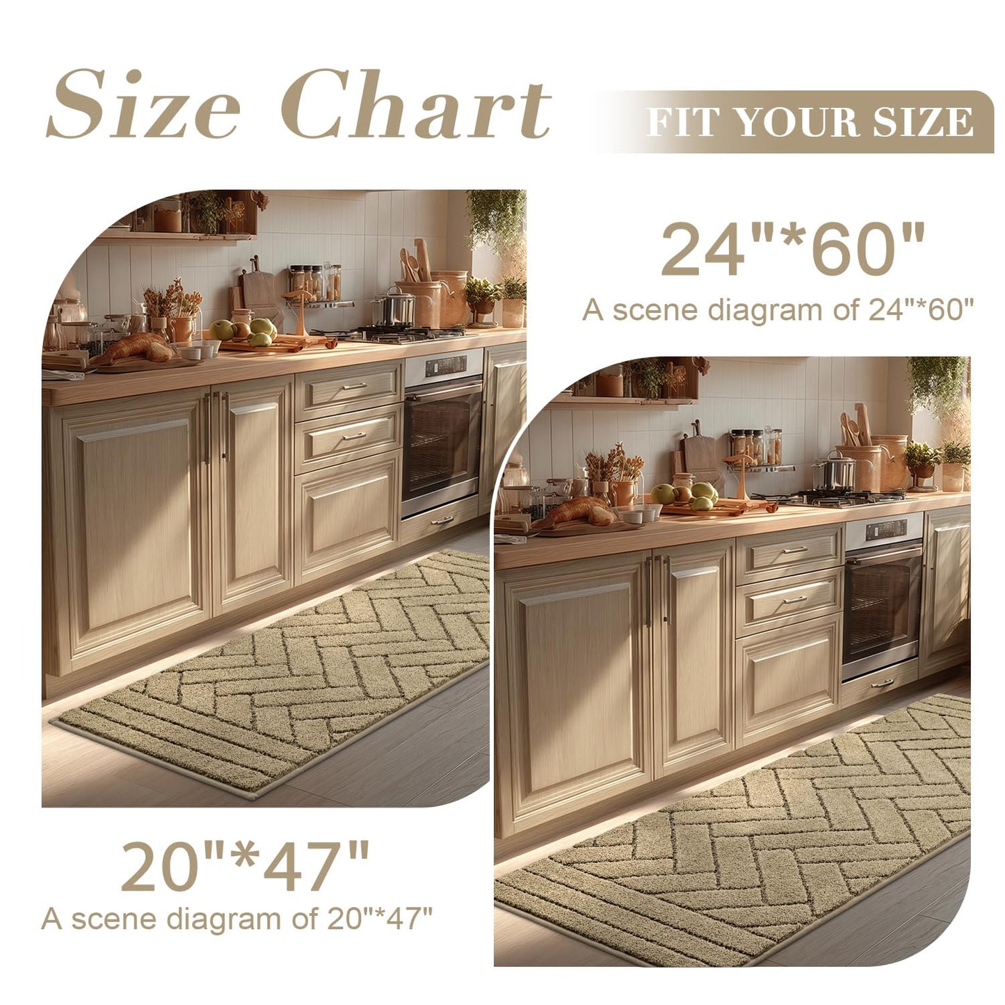 Kitchen Runner Rugs,20"x48" Non Slip Kitchen Mats for Floor-Thick Stain Resistant Kitchen Floor Mat Runner Carpet for Hallways Entryway Laundry Room Washable(Khaki)