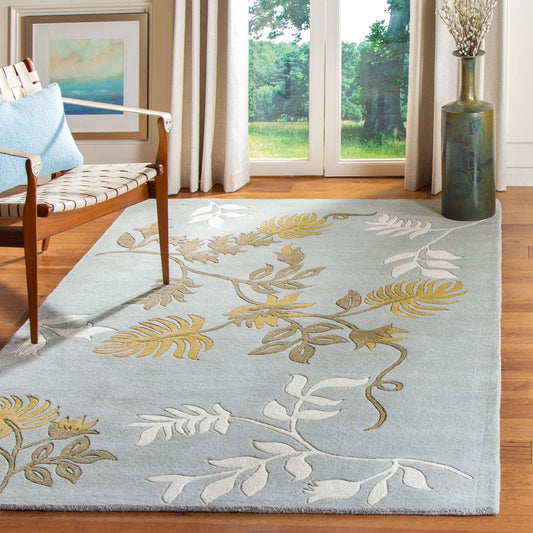 SAFAVIEH Soho Collection 5' x 8' Light Blue SOH313A Handmade Premium Wool & Viscose Area Rug