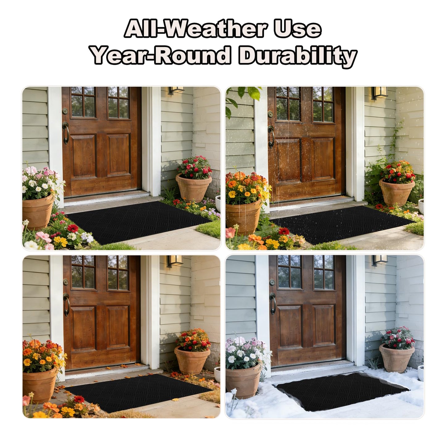 3' x10' Indoor Outdoor Door Mat,Heavy Duty Commercial Grade Entrance Rug with PVC Non-Slip Backing, Durable Welcome Mat for Front/Back Door,Entryway,Low Profile Design with Mud Scraping Grooves(Black)