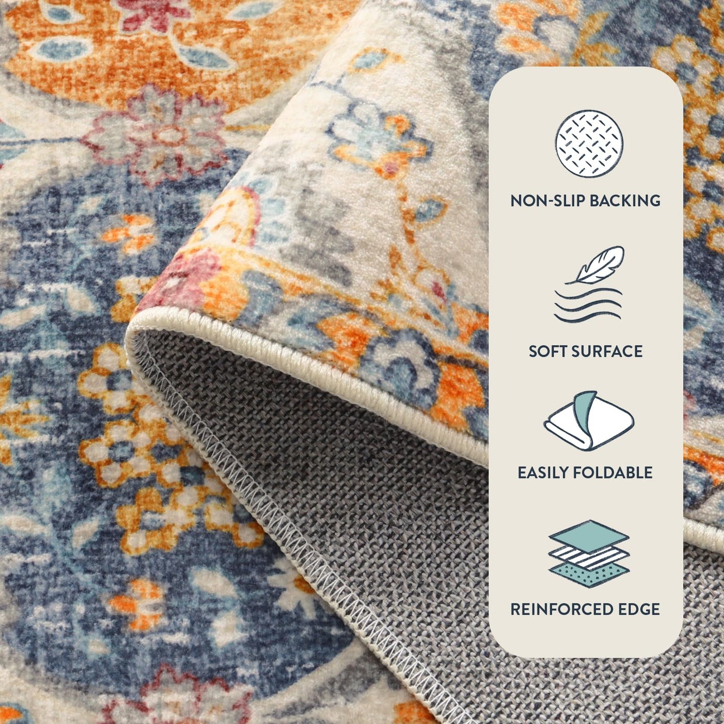 Lahome Moroccan Trellis Washable Area Rugs 5x7, 5x7 Area Rugs for Living Room Bedroom, Indoor Non-Slip Large Oriental Throw Carpet for Kitchen Entryway Bathroom Office Elise, Cream/Multi