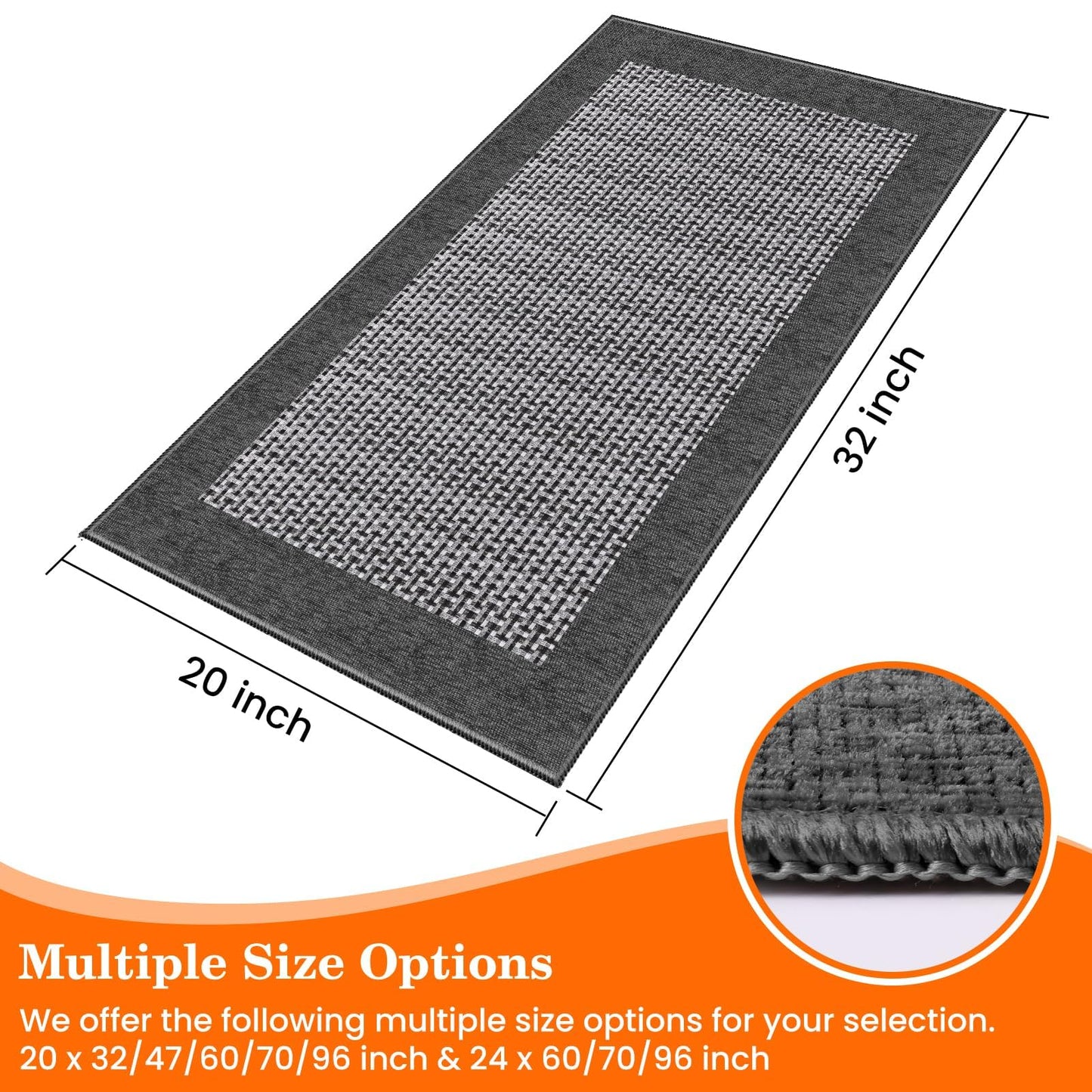 StepRite Kitchen Rugs, Kitchen Mat for Floor, 32"x20" Non-Slip Machine-Washable Commercial Floor Mat, Absorbent Heavy-Duty Rug for Office & Home, Sink Standing Mat, Entryway Carpet, Door Mat, Grey