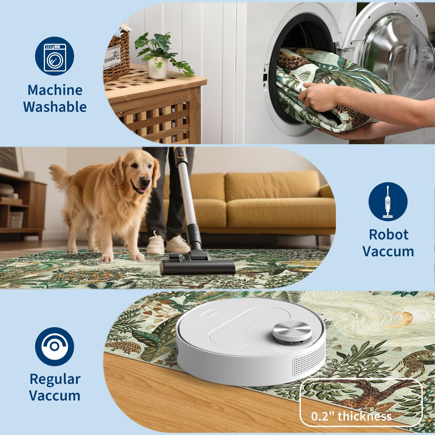 GarveeHome Round Area Rugs 6ft for Bedroom, Green Jungle Washable Circle Rug Soft Non Slip Forest Animal Print Floor Mat Tiger Carpet Indoor Thin Rug for Living Room Dining Room Playroom Nursery
