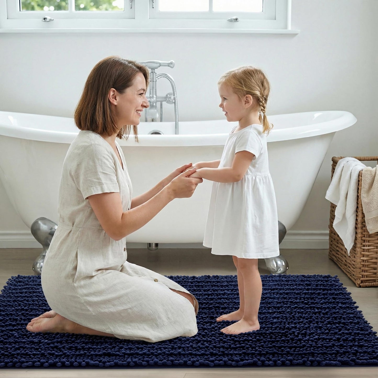 Disolla Small Bath Mat 17x24 Inch - Chenille Navy Blue Bathroom Rug, Extra Soft Absorbent Plush Shaggy Bathmat, Non-Slip Machine Washable Floor Mat for Shower, Tub and Sink