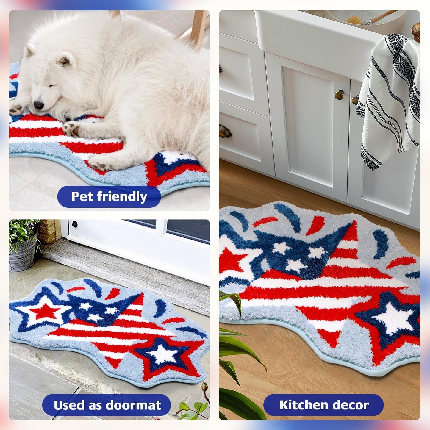 Percozzi 4th of July Bath Mat Patriotic Rug Stars Tufted Rug Non-Slip Floor Mat for 250 Anniversary Soft Absorbent Bathroom Rug Floor Bathroom Decor Independence Day Bath Rug 31.5''x 20.3''