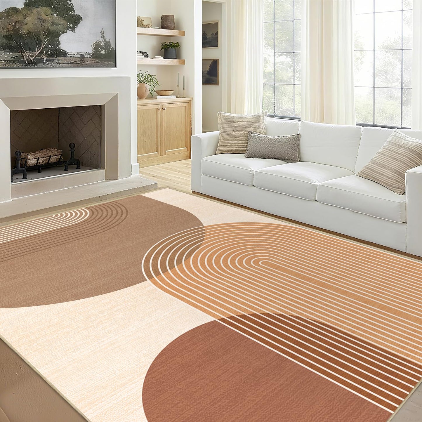 Large Area Rug 5x7 Boho Rug Living Room Bohemian Rugs Machine Washable Modern Geometric Rug Non Slip Printed Low Pile Indoor Floor Carpet for Dining Room Bedroom Office,Orange