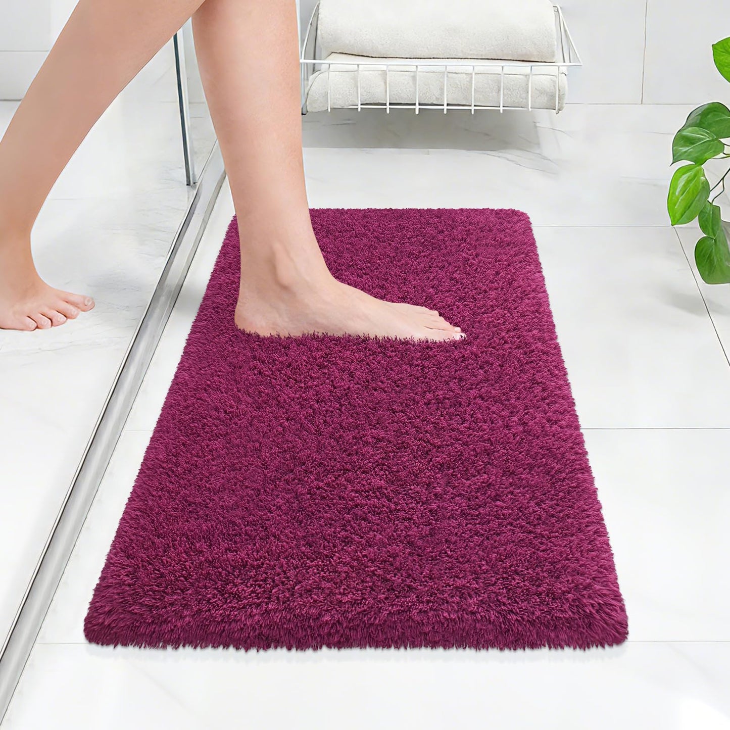 ATRUG Bathroom Rugs 24"x17", Burgundy Extra Soft Absorbent Bath Mat, Rubber Backing Quick Dry, Machine Washable Microfiber Bath Rugs for Bathroom Floor, Shower, Bedroom, Tub