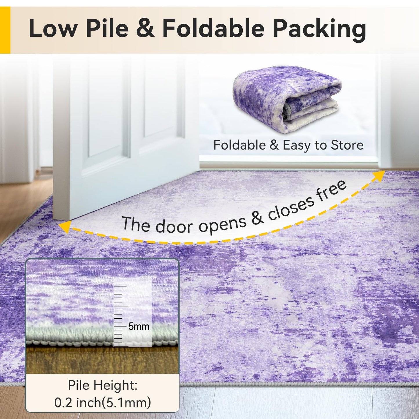 RELEANY Washable Area Rugs Square 8ft Non-Slip Modern Abstract Soft for Living Room Entryway Bedroom Kitchen, Print Pattern, Purple Gray Pink White