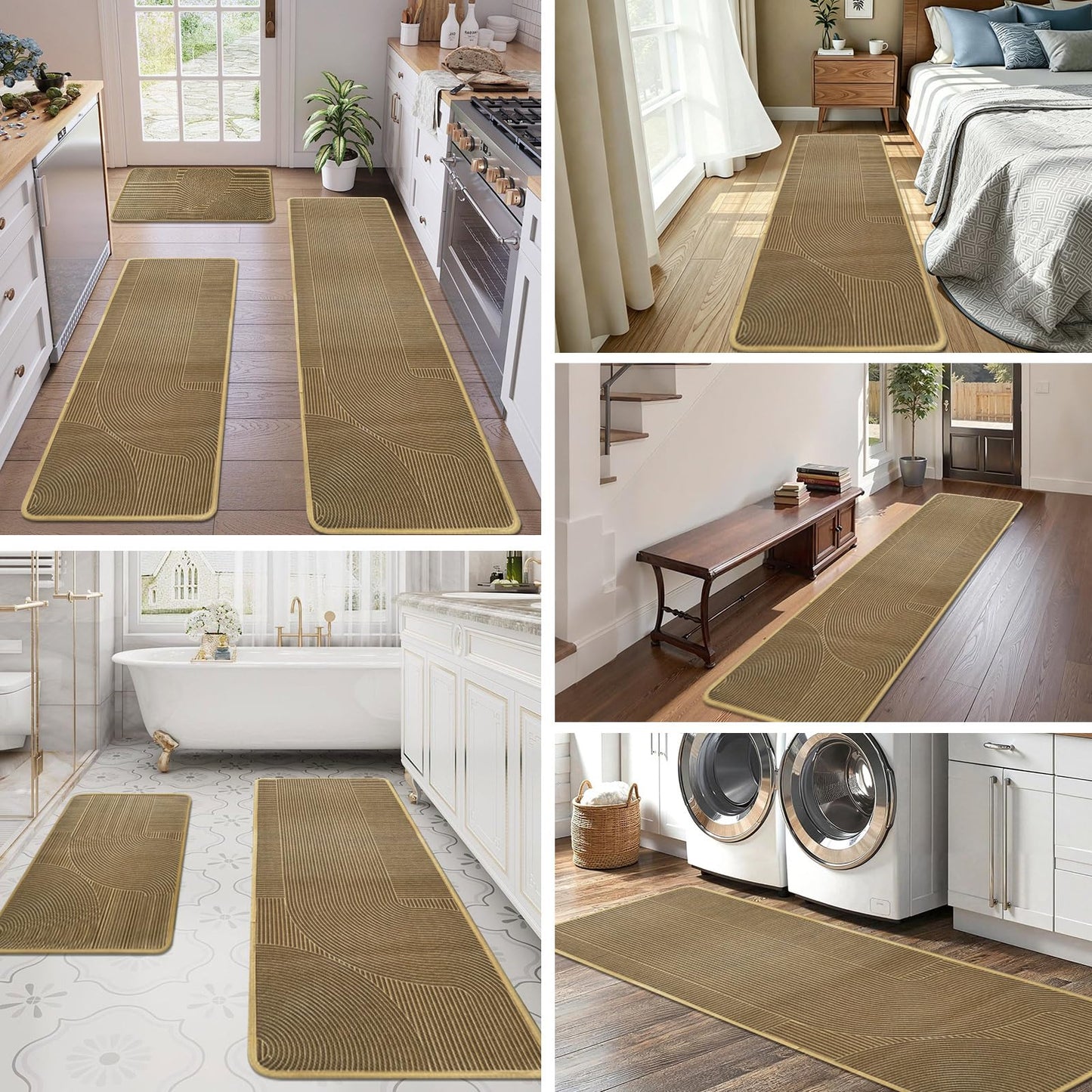 HAPACE Kitchen Mat Set of 2 PCS, Anti Fatigue Kitchen Floor Mat, Kitchen Runner Cushioned Non Slip for Kichen, Office, Balcony, Yellow, 17" x 30"+17" x 47"