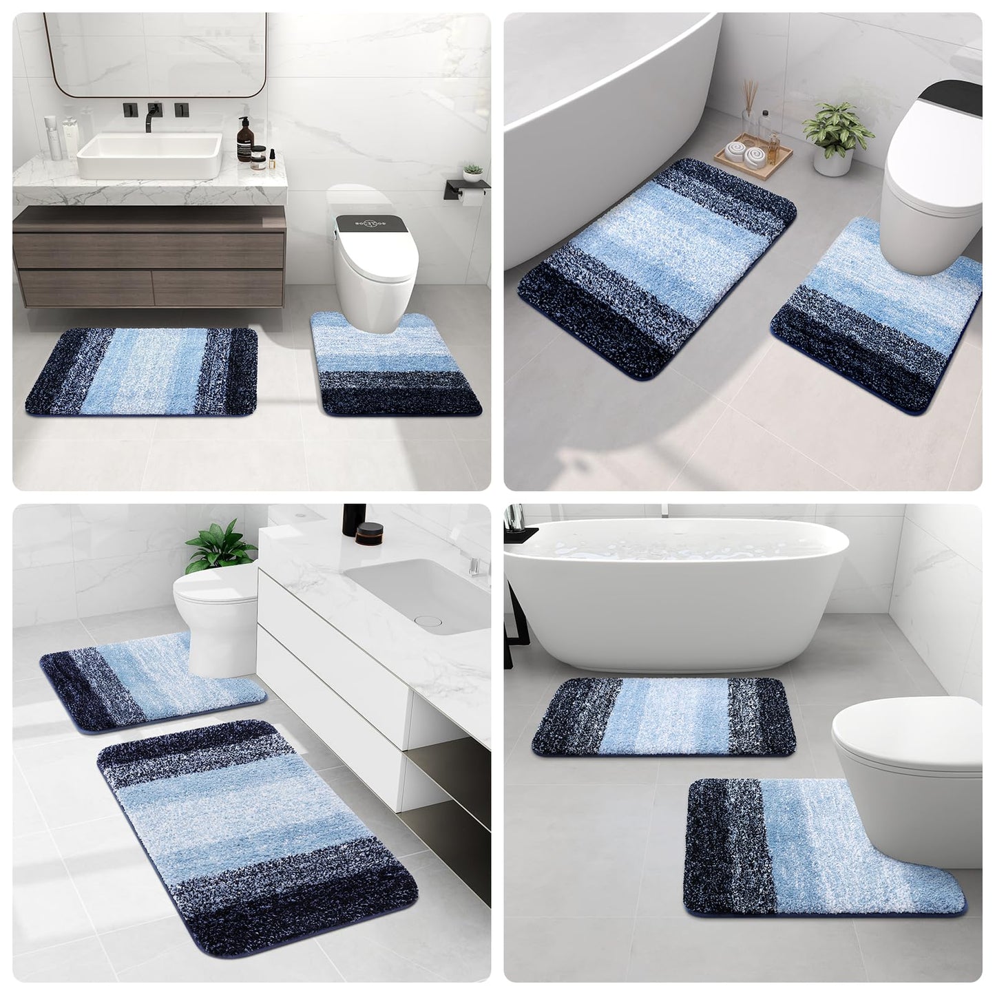 Arotive Microfiber Bathroom Rugs, Shaggy Soft and Absorbent Bath Rug, Non-Slip, Thick Plush Machine Washable Dry Bath Mats for Bathroom, Tub and Shower, 24x16, Blue, Rectangular