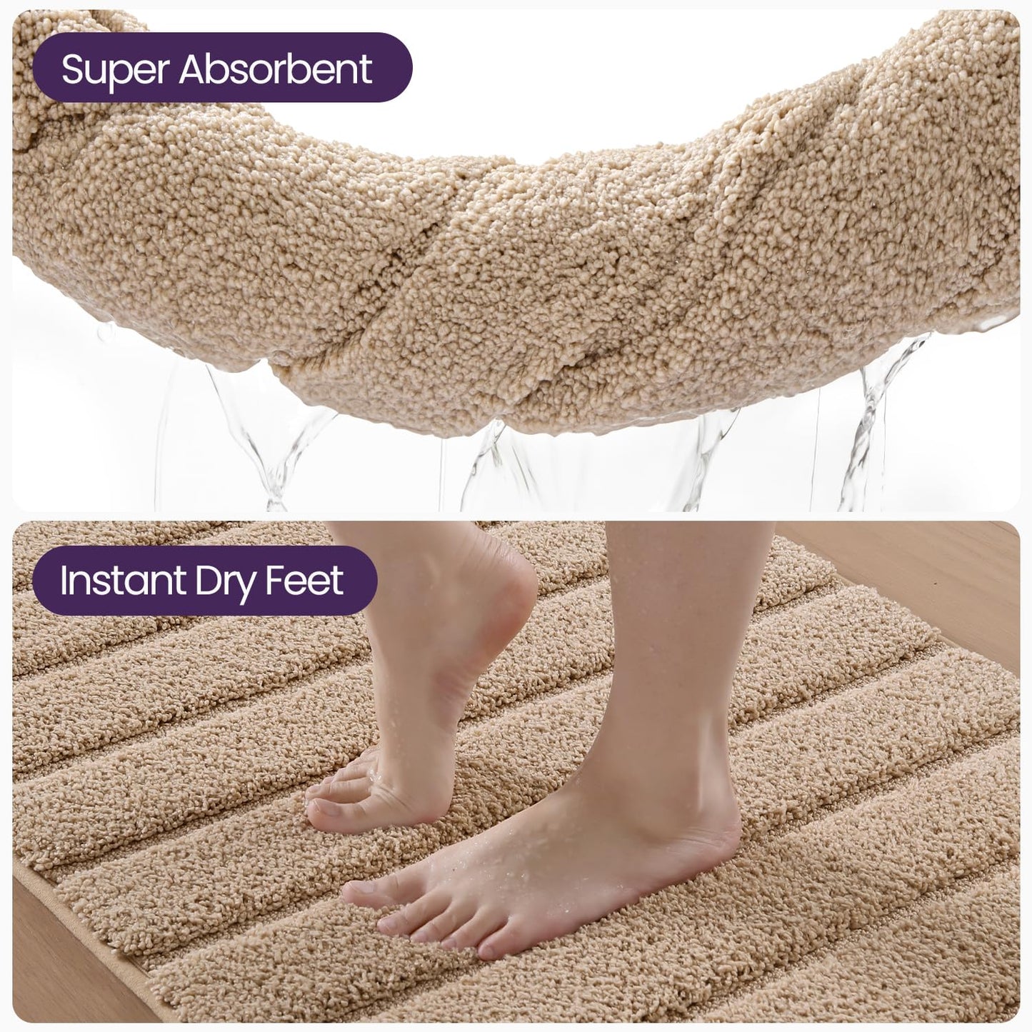 DEXI Bathroom Rugs 24x36, Machine Washable Non Slip Bath Mat, Soft Microfiber Absorbent Quick Dry Bath Rugs for Shower Floor, Sink, Tub, Beige