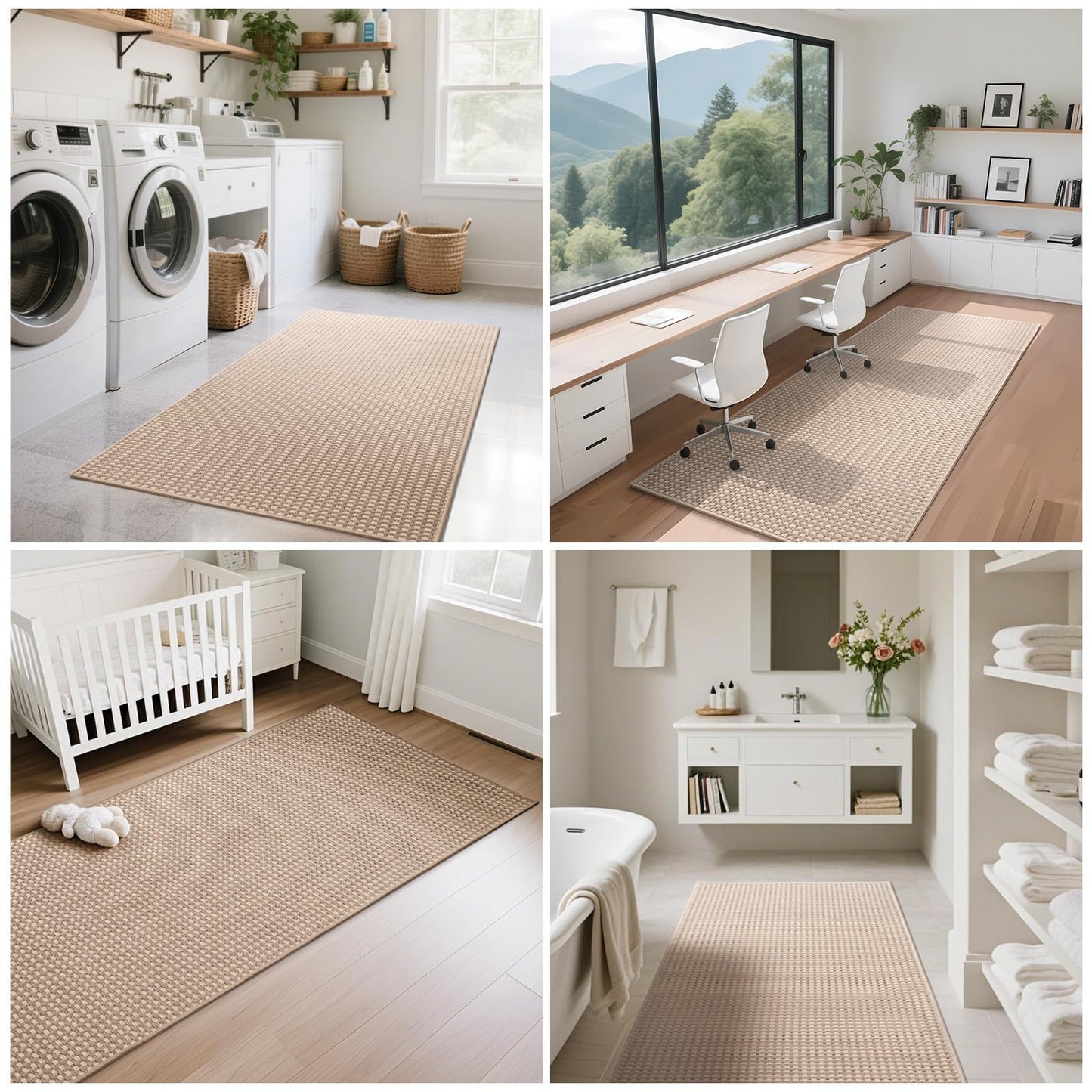 YDKGL Boho Washable Area Rugs 5x7 ft, Non Slip Area Rug for Living Room, Braided Office Rugs Bedroom Rug Woven Washable Indoor Floor Carpets for Office Dining Bedroom Living Room, Easy to Clean, Brown