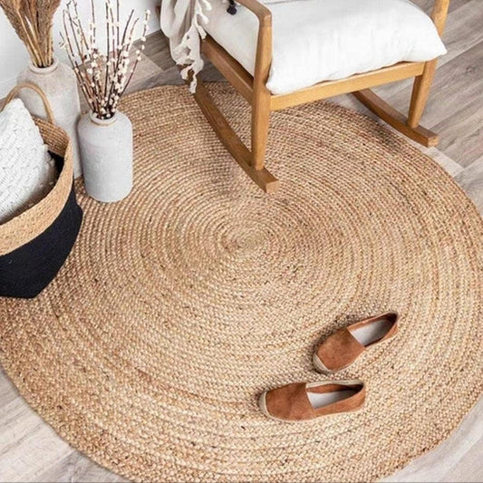 KEMA Natural 3ft Jute Braided Round Area Rug,Handmade Reversible Boho Farmhouse Rug, Rustic Vintage Handwoven Carpet for Living Room, Bedroom, Entryway