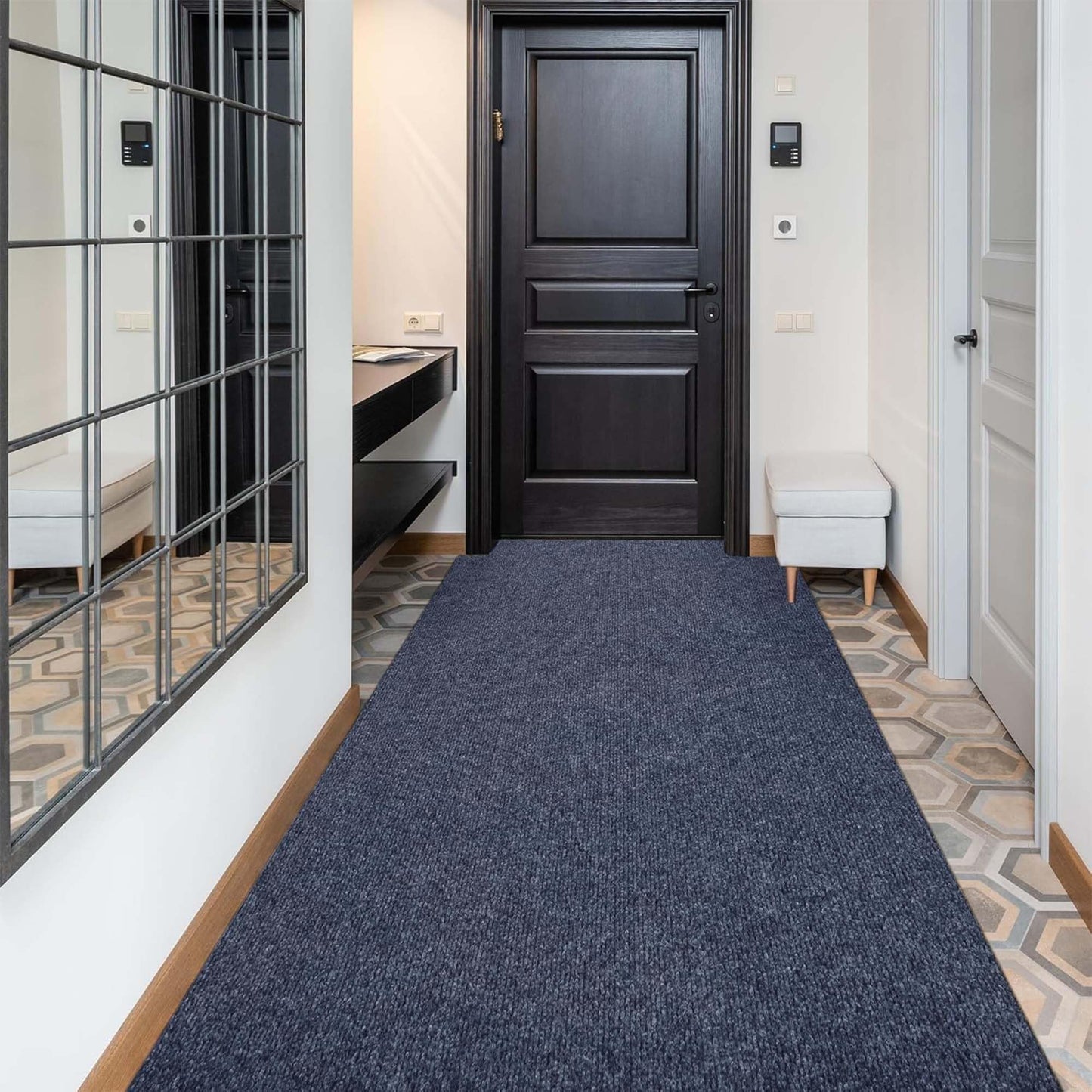 jxgzyy Runner Rugs for Hallway 2'11 x 9'10'', Non Slip Carpet Runner, Heavy Duty Outdoor Long Floor Mat for Entrance, Garage, Mudroom, Gray