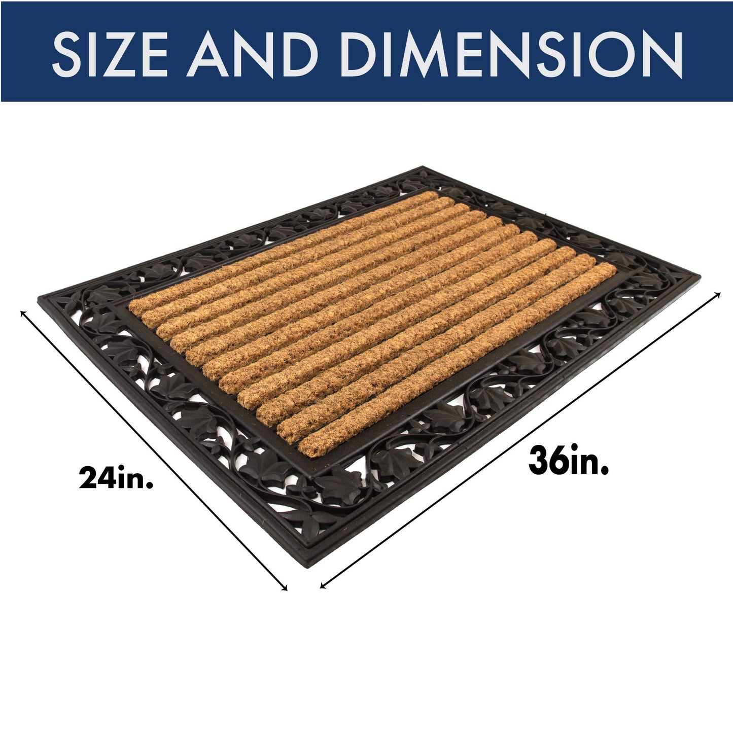 Notrax, Ivy Leaf, Rubber-Backed Natural Coir Doormat, Entry Mat for Indoor or Outdoor Use, 24" x 36", C04 (C04S2436IL) Brown