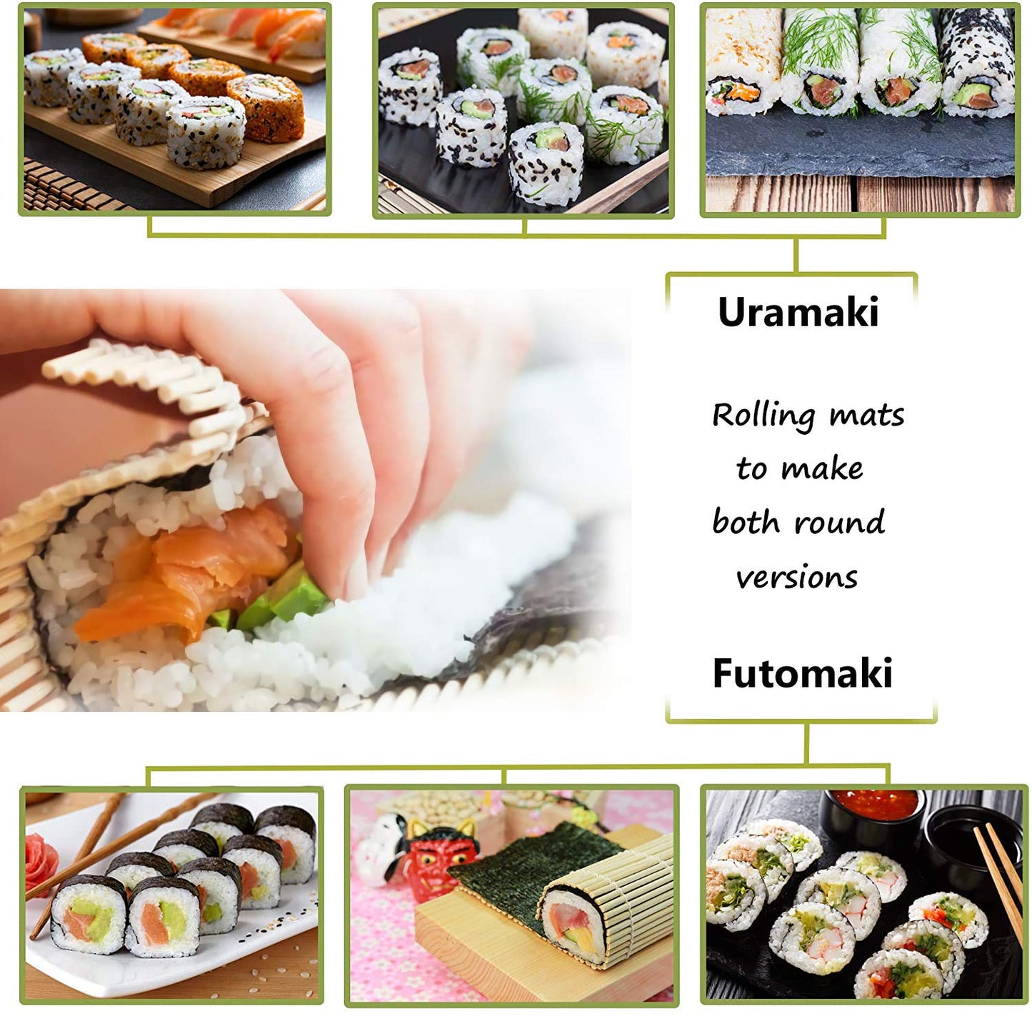 Wtpncil Sushi Rolling Mat 4 Pack, Premium Natural Bamboo Sushi Mats, Reusable & Eco-Friendly Sushi Roller, Perfect for Homemade Maki Sushi, Futo Rolls, Hand Rolls & Kitchen DIY