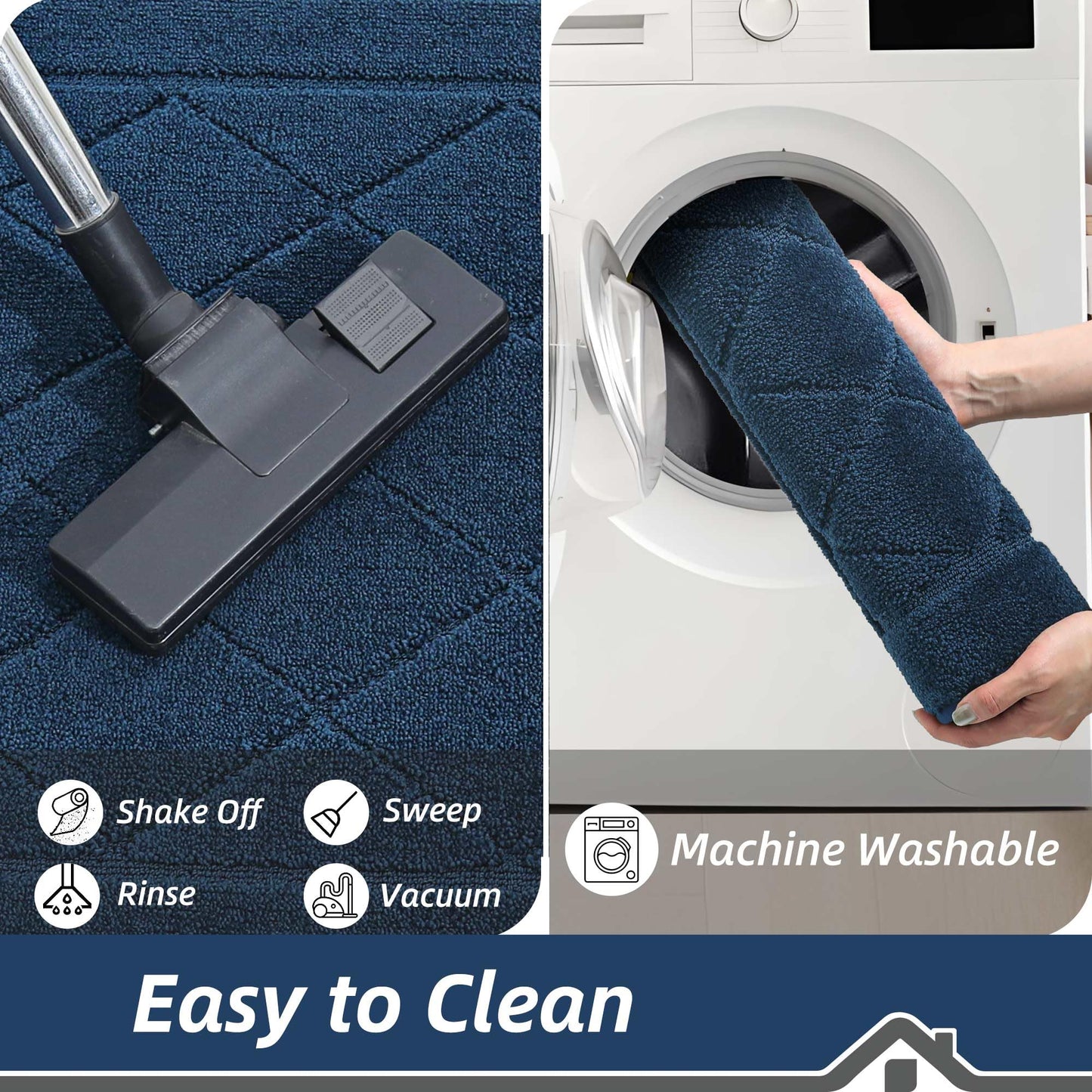 BEQHAUSE Dirt Trapper Door Mat 32" x 48", Doormat Non-Slip Entryway Rugs Washable, Dog Door Mat Stain Resistant and Absorbent Welcome Floor Mat for Front Back Door, Mud Wet Shoes & Paws, Navy Blue