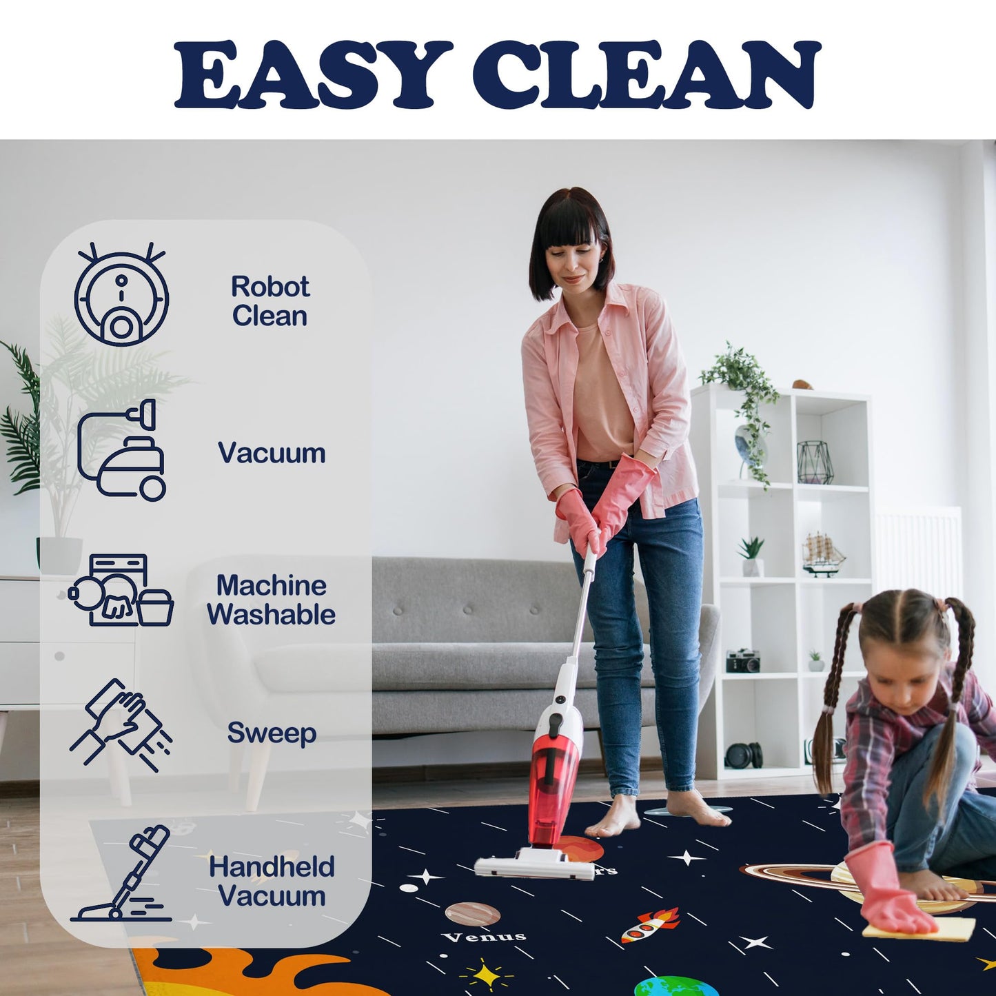 Nayoroom Solar Planets Play Rug - 5x7ft Kids Carpet with Solar Planets Words Design, Non-Slip Faux Wool Educational Rug for Kids, Bedroom Playroom Gift.
