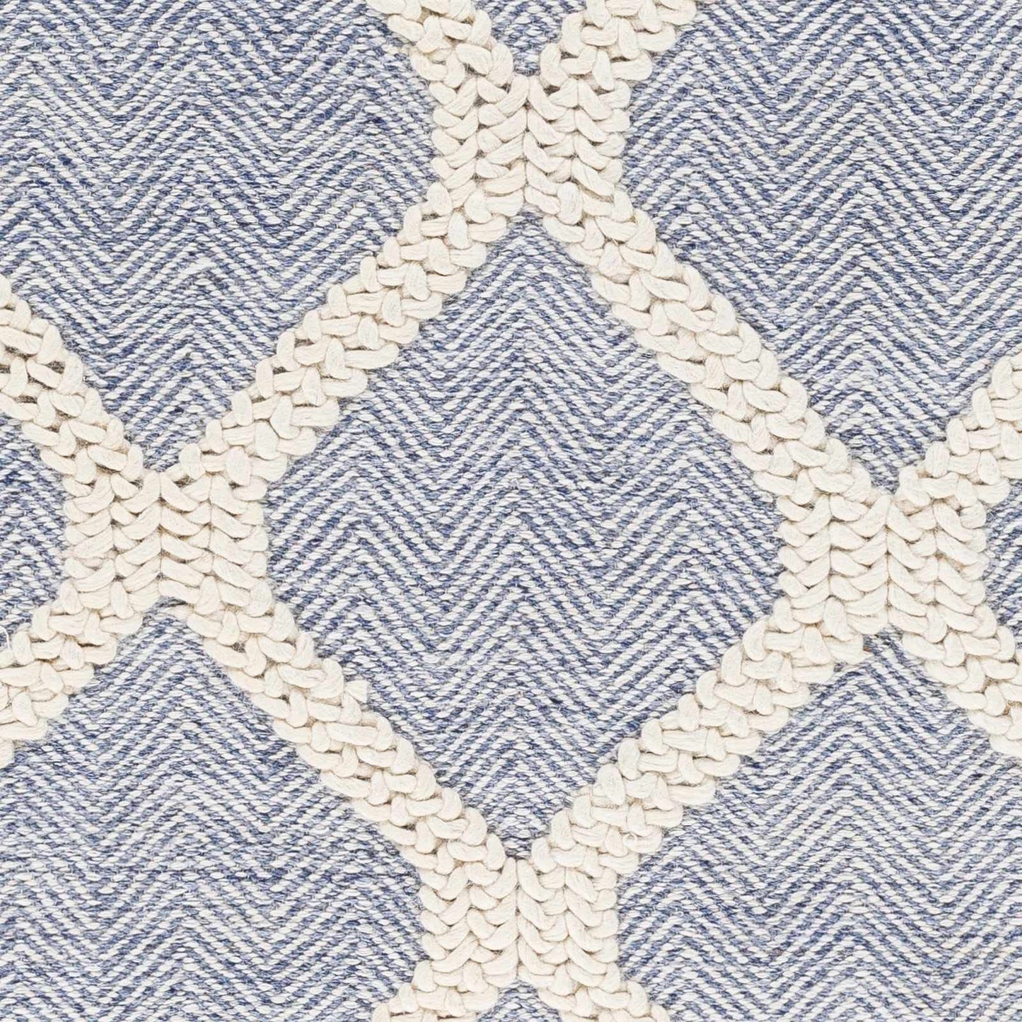 Hauteloom Ecolux Recycled Material Living Room, Bedroom Area Rug - Geometric Diamond Trellis Lattice Herringbone - Contemporary Scandinavian Modern Minimalist Nordic - Blue, Cream, Light - 27" x 45"