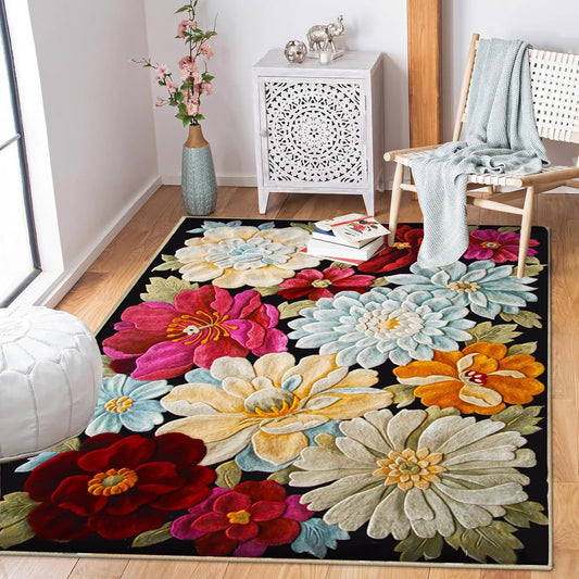 Qkjtyt Colored 3D Illusion Flowers Area Rugs 5x7ft for Living Room Home Decor Oriental Floral Accent Rug Non-Shedding Floor Mat Carpets