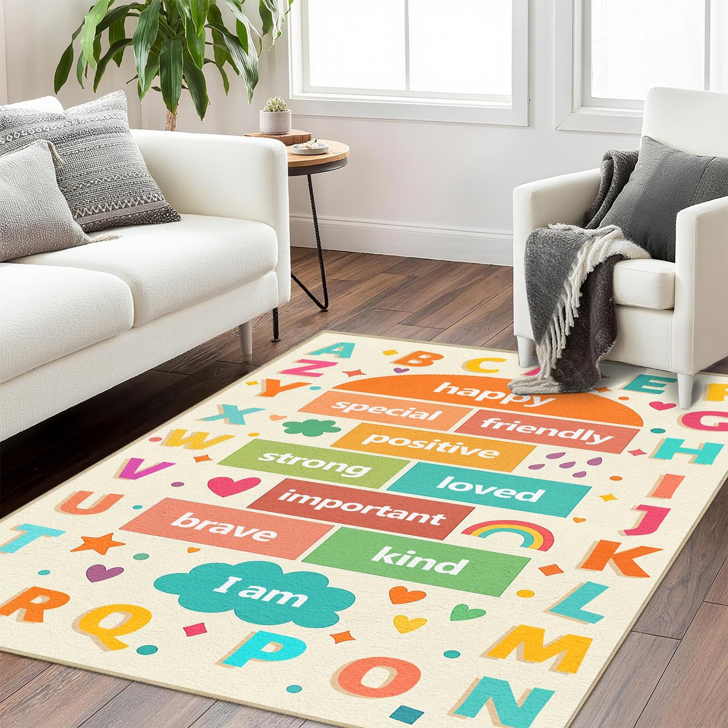 Alphabet Numbers Kids Rug 3x5 for Living Room Toddlers Hopscotch Area Rugs Machine Washable Educational Rug Non Slip Printed Low Pile Indoor Floor Carpet for Nursery Classroom Playroom Baby Daycare