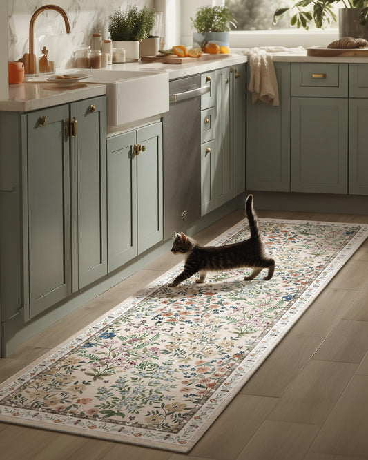 Washable Kitchen Rug Runners for Hallways: 2'6"x8' Bedroom Rug Non Slip Low Pile Soft Stain Resistant Floor Carpet Runner Rug for Kitchen Indoor Entryway Hallway Laundry Room Beside Farmhouse