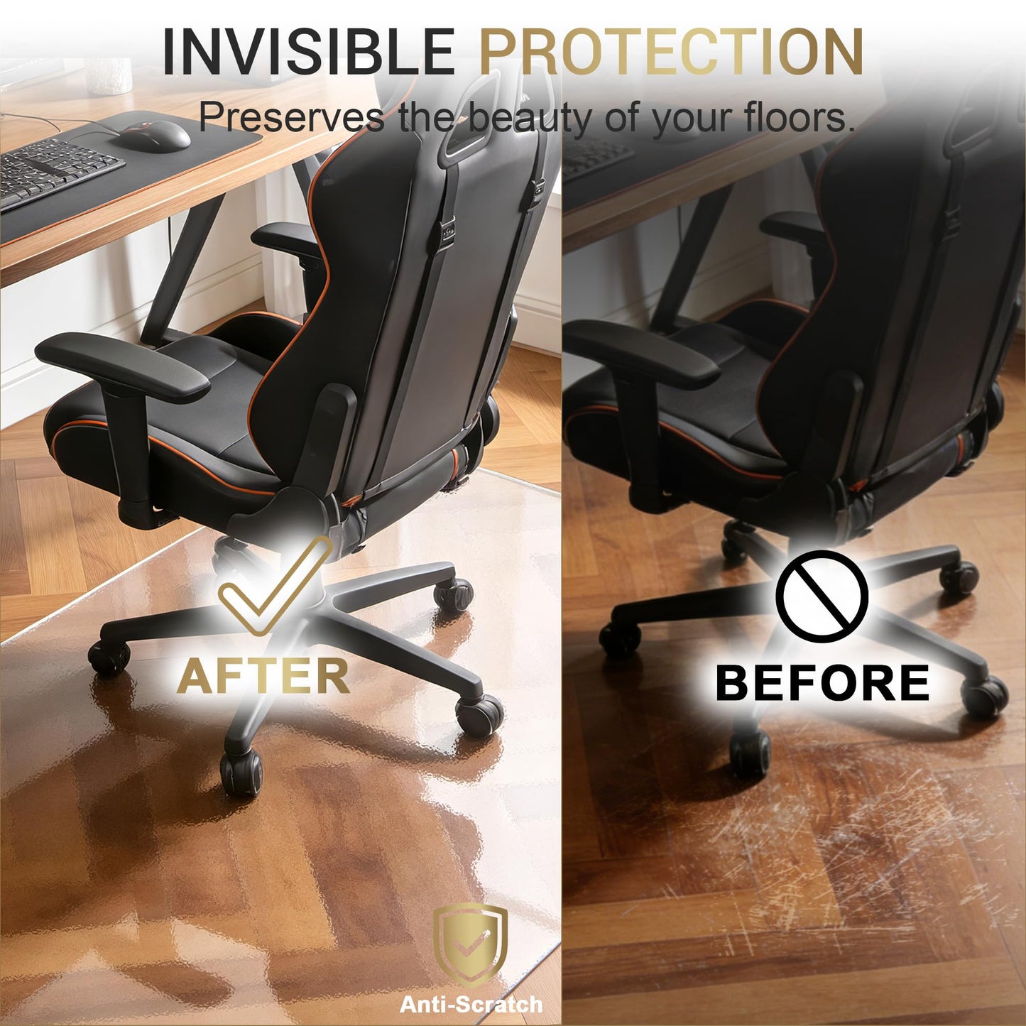 PEADEEAS Office Chair Mat for Hardwood Floor, 36" x 48" Clear Frosted PVC Chair Mat, 1.5mm Heavy Duty Floor Protector for Rolling Chairs, Wood and Tile Floors, Home Office