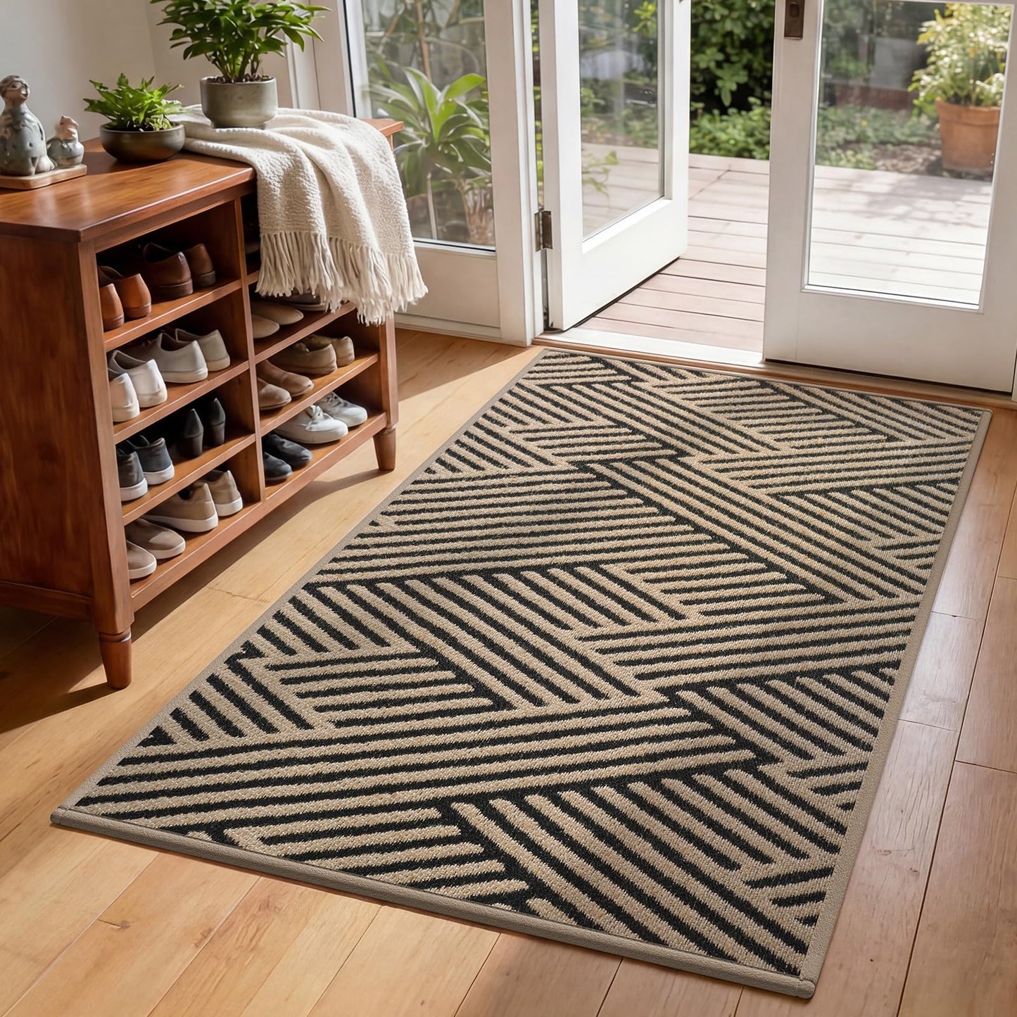 QiCaiJia Door Mat Indoor Outside Entrance 36"x59", Low-Profile Non Slip Outdoor Inside Doormat Entryway Mat, Dirt Resistant Absorbent Front Porch Welcome Entry Mats, Washable Easy Clean, Brown