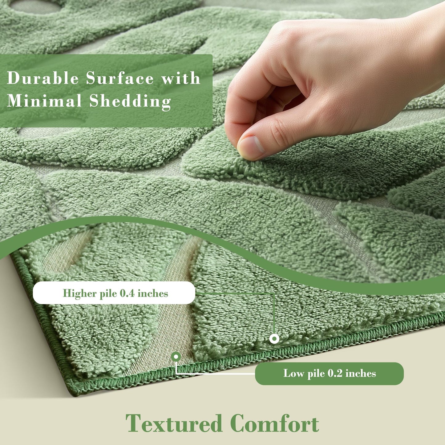 Sage Green Monstera Area Rug 5x7, High-Low Plush Pile Washable Rugs for Living Room Bedroom, Tropical Non Slip Nursery Carpet Soft Indoor Shag Rugs for Dining Room