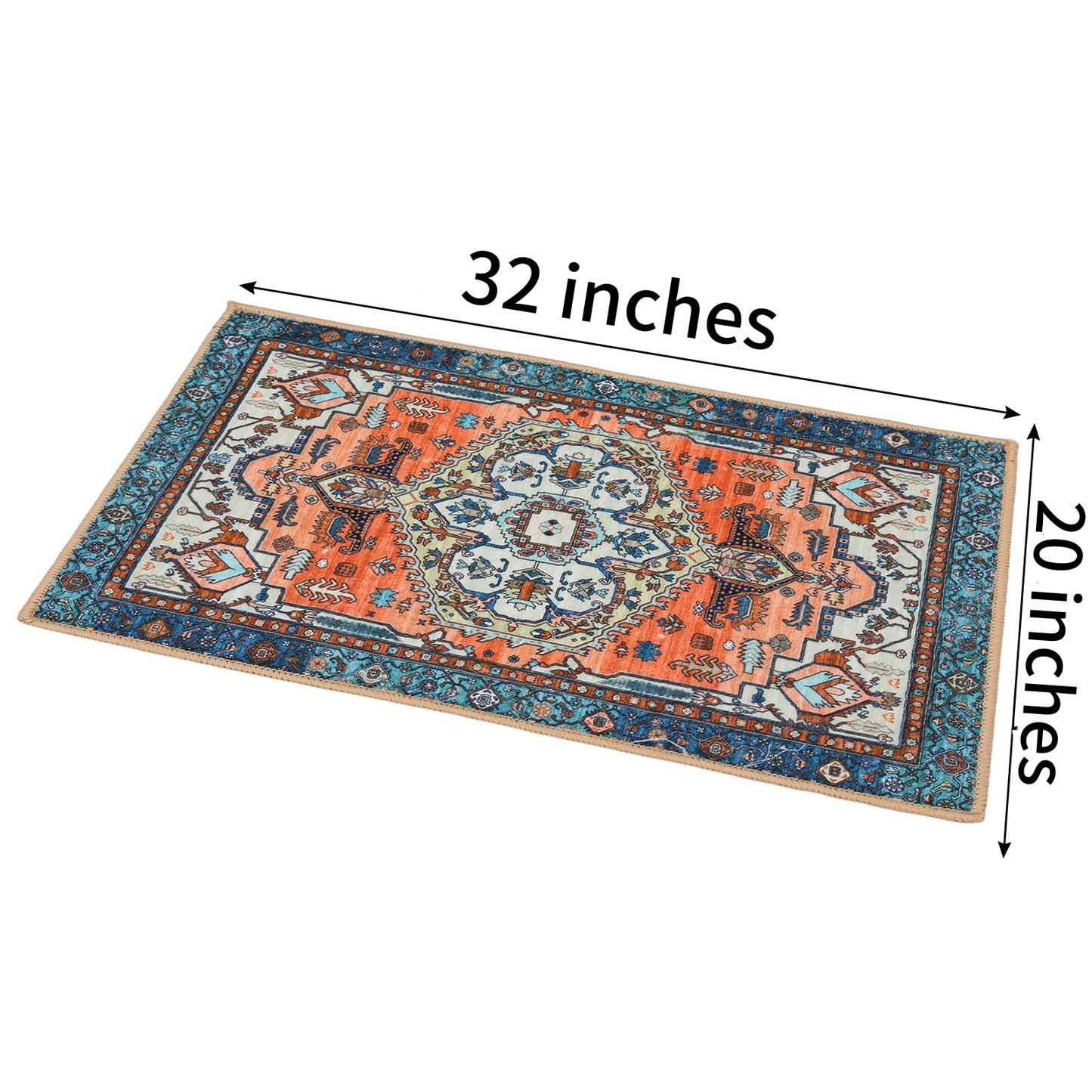 Boho Small Rugs Non Slip,20"x32" Indoor Door Mat Machine Washable,Low Profile Floor Mat Rug Rubber Backing,Resist Dirt Absorbent Floor Doormats for Entryway Kitchen Bathroom Bedroom