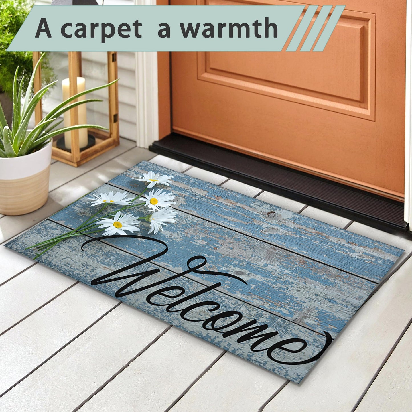 Retro Daisy Welcome Mats, Non-Slip Indoor Outdoor Door Mat for Home Entrance, Easy to Clean Floor Mat, 17 x 30 Inch for Entryway