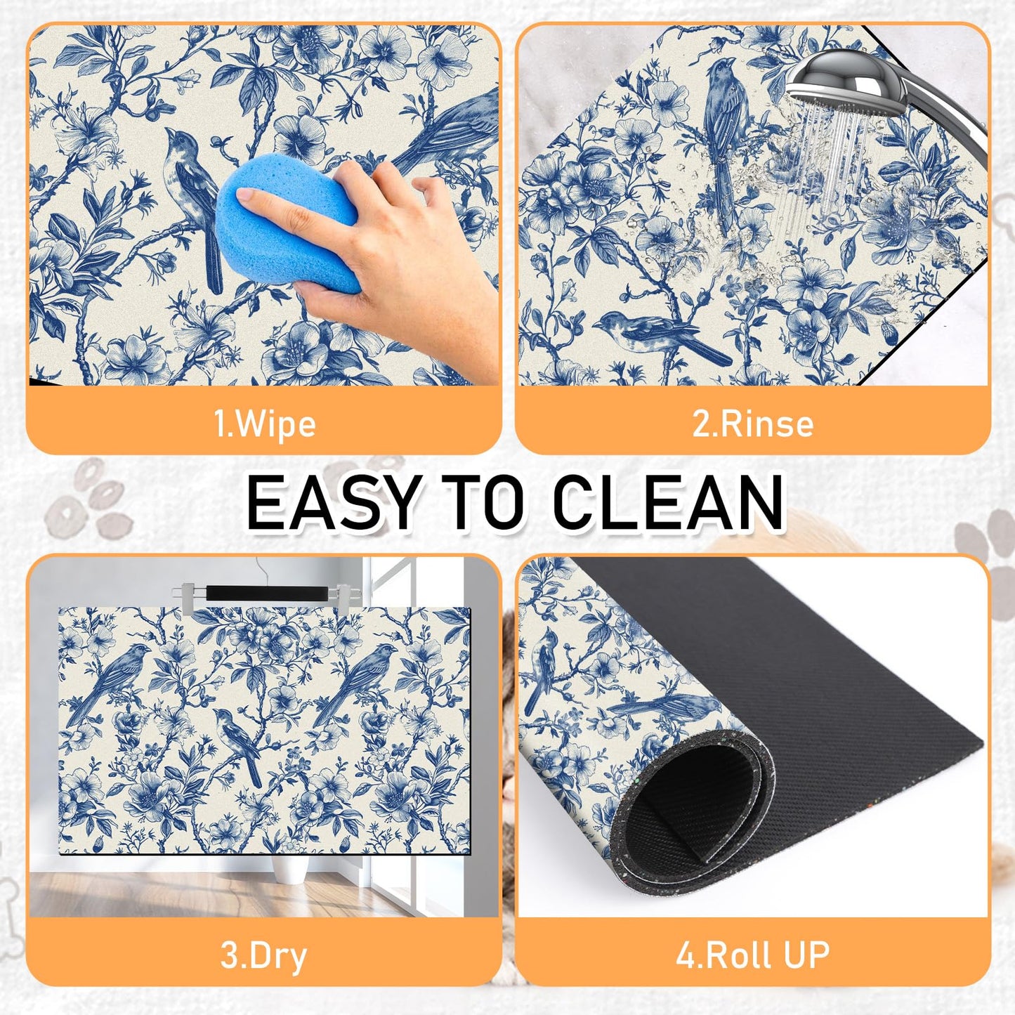 Hamdwerk Dog Cat Food Mat - Absorbent Quick Dry Dog Bowl Mats for Food and Water, Anti Slip Cat Feeding Placemat for Floors, Diatomite Pet Dish Matts Accessories Supplies, Floral Bird Style, 12*20in