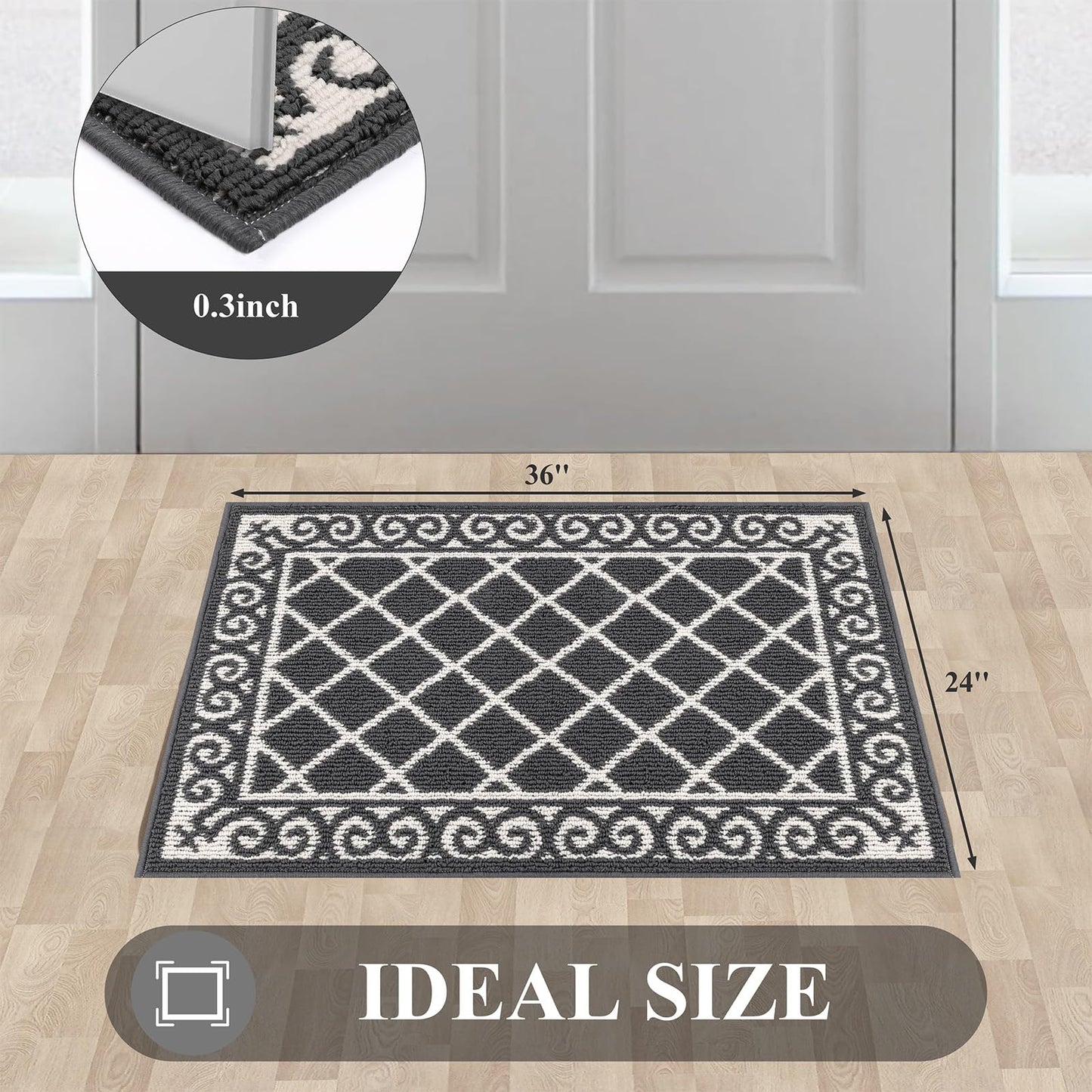 HEBE Indoor Door Mat 24"x36" Non Slip, Washable Welcome Mats for Front Door Entrance, Low Profile Dirt Trapper Doormat Entry Carpet for Entryway, Kitchen, Bathroom