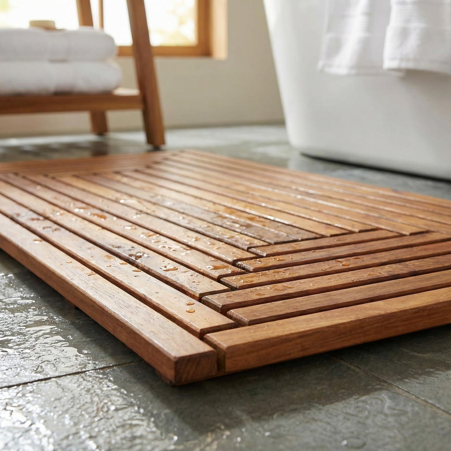 Bare Decor Giza Shower, Spa, Door Mat in Solid Teak Wood, 36" x 20"