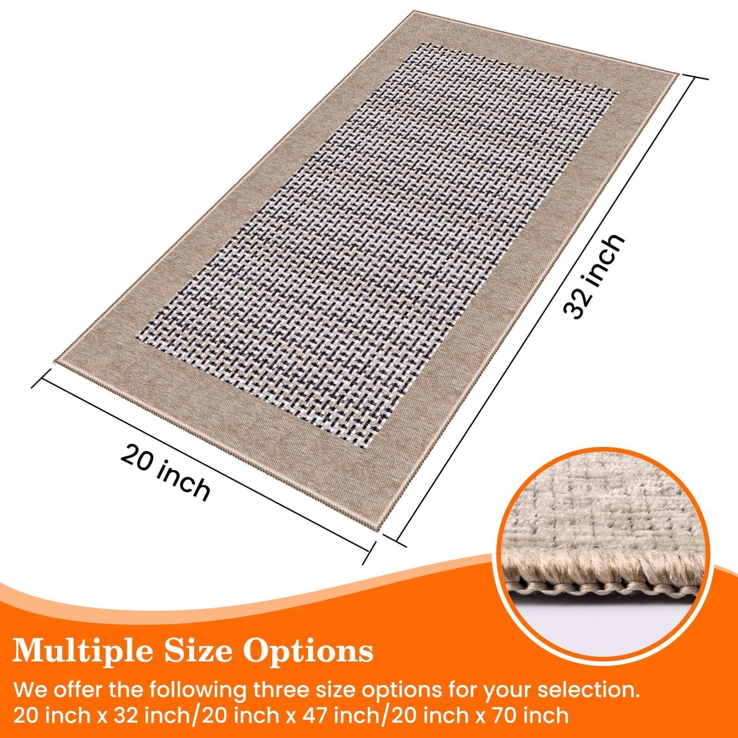 StepRite Kitchen Rugs, Kitchen Mats for Floor, 32"x20" Non-Slip Machine-Washable Kitchen Throw Rug, Absorbent Kitchen Runner Rugs Office, Sink Standing Desk Mat, Decor Carpet, Khaki