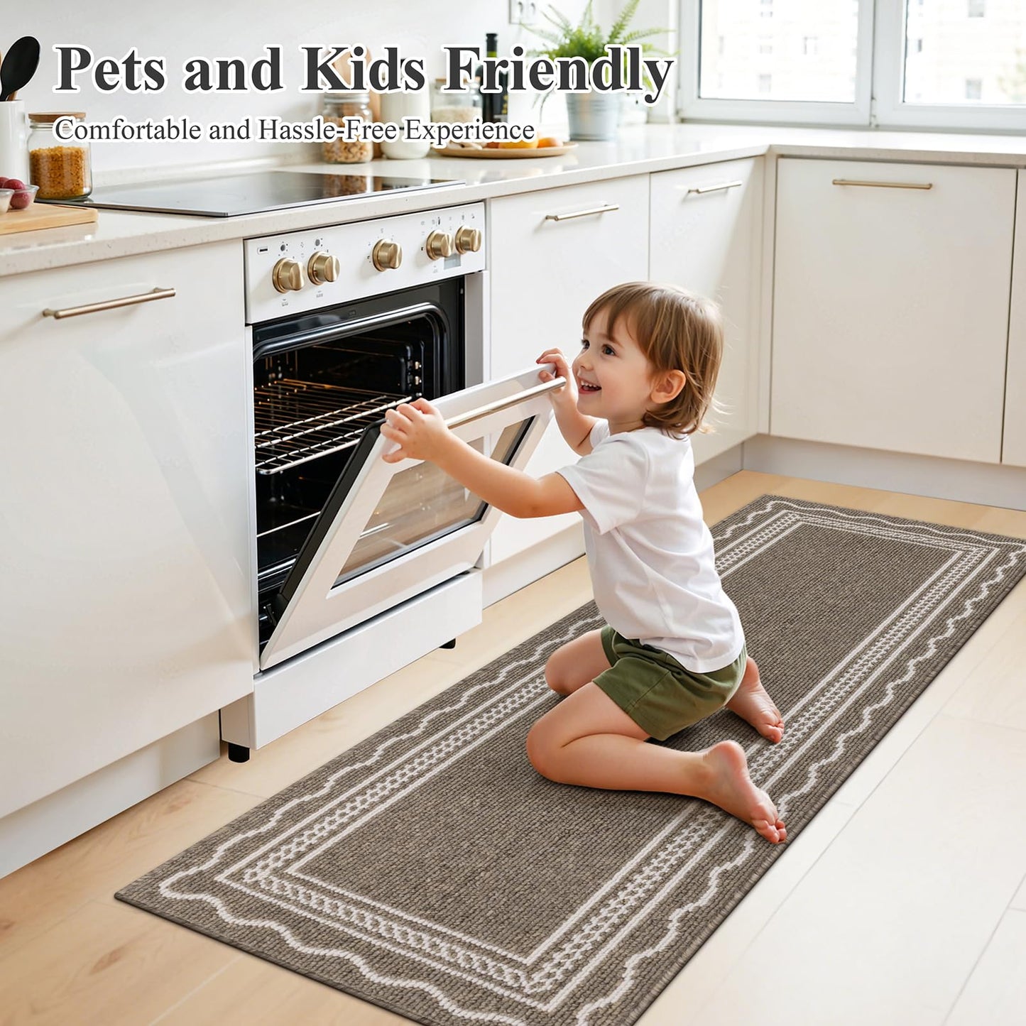 Ileading Hallway Runner Rug 2x6ft Kitchen Floor Mat Modern Geometric Non Slip Throw Rugs Busy Traffic Extended Indoor Doormat Machine Washable Accent Carpet for Laundry Bedroom(Brown)