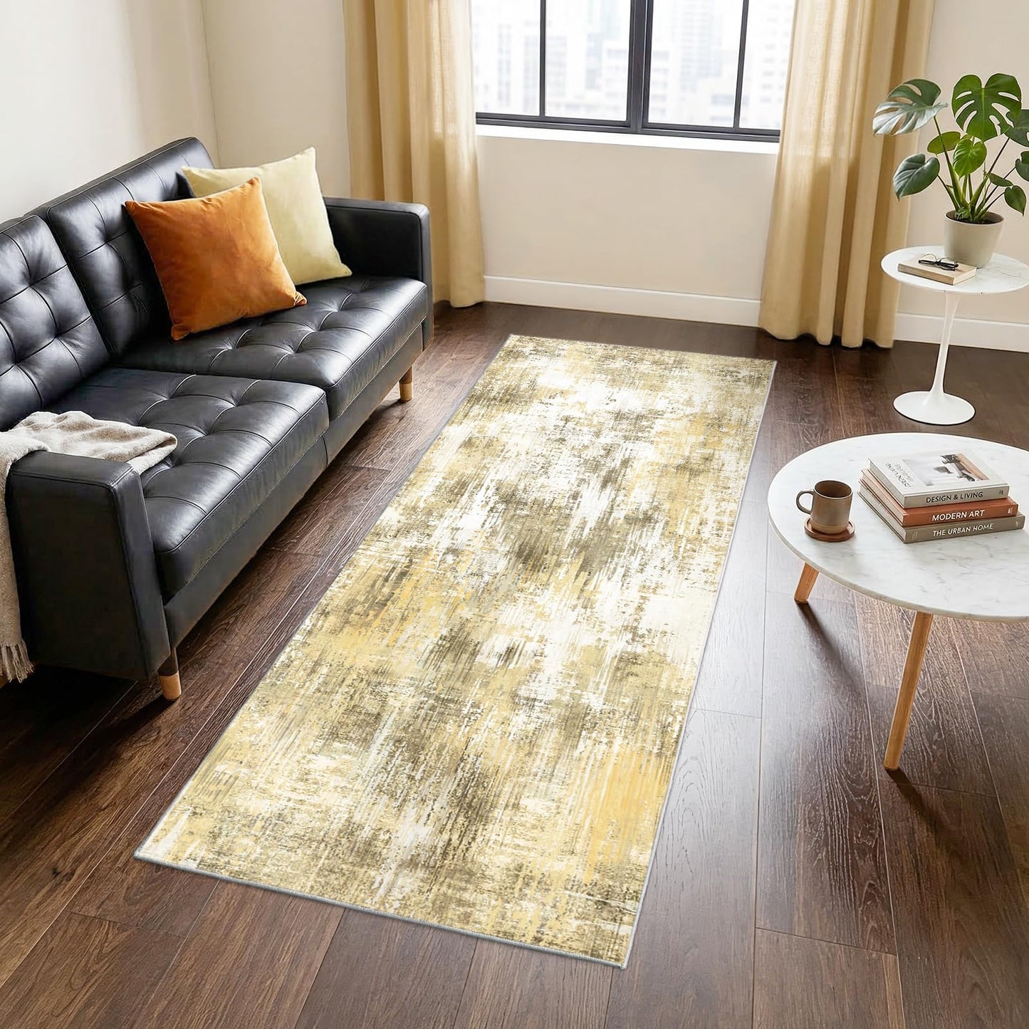 2x6Ft Living Room Runner Rugs Non-Slip Modern Abstract Runner Rug Washable Rugs Carpet for Bedroom Pile Rug for Living Room，Bedroom, Dining Room, Kids Playroom, Home Office Yellow