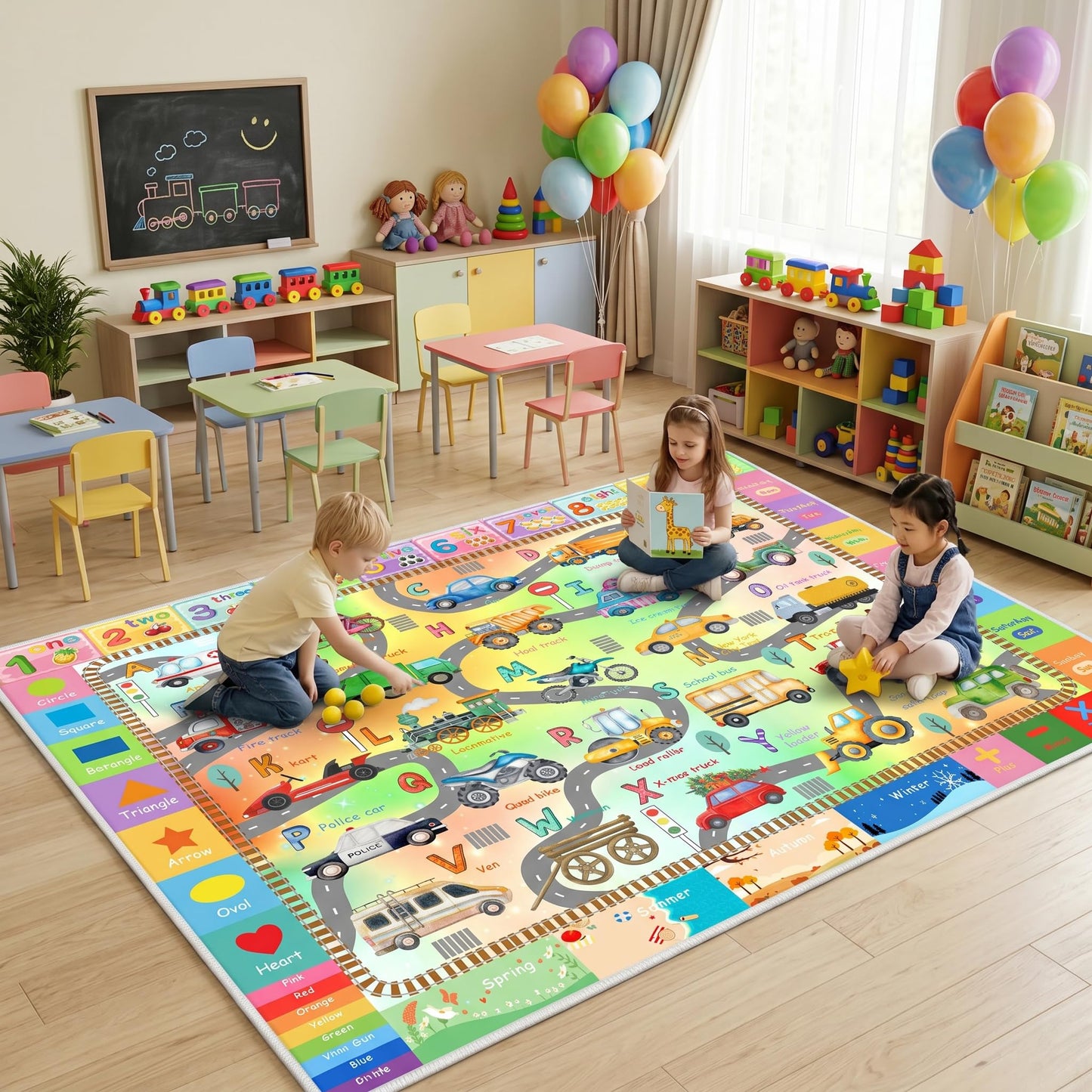 5'x7' ABC Rug for Kids Playroom, Classroom, Nursery, Daycare, Car Rug Play Mat for Children Toddler Girls Boys Bedroom, Educational Kids Carpet for Learning Alphabet, Numbers, Colors, Shapes
