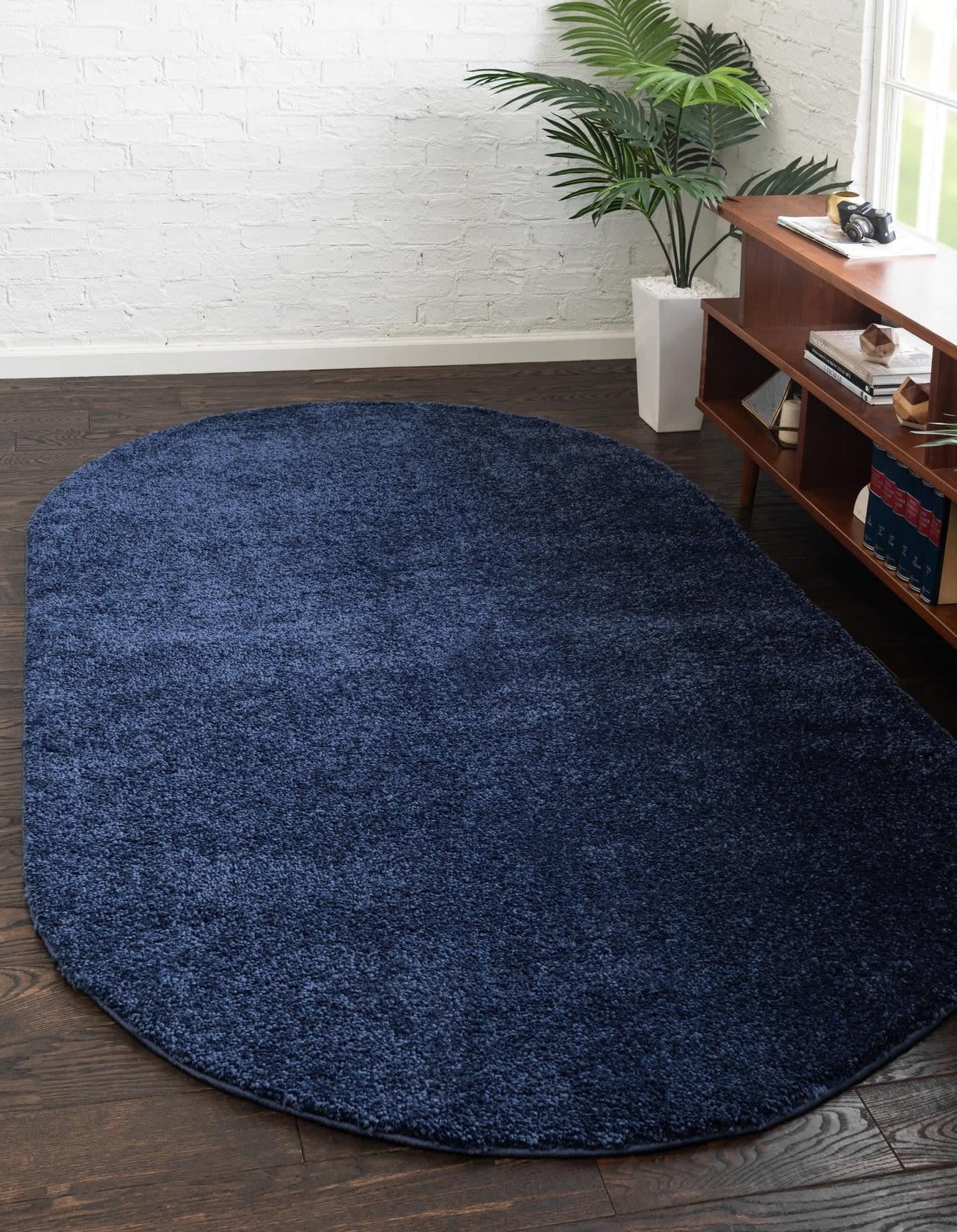 Unique Loom Solo Collection Area Rug - Calabasas (3' 3" x 5' 3" Oval, Navy Blue)