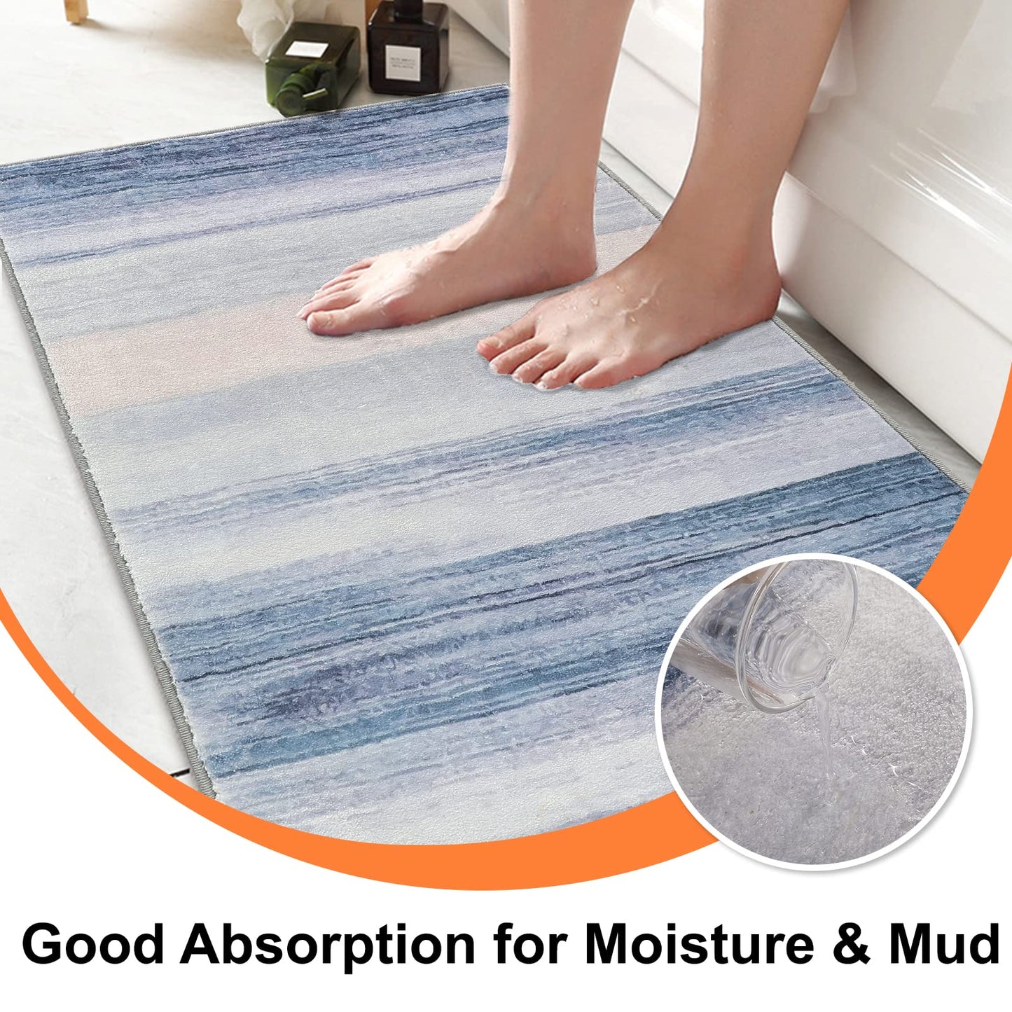 CRISTGEE Door Mat, Front Indoor Door Mat Faux Wool Non-Slip Entryway Rug Absorbent Abstract Throw Rug for Indoor Entrance Hallway Laundry Room, High Traffic Areas, 20X32 Inches, Blue Washable