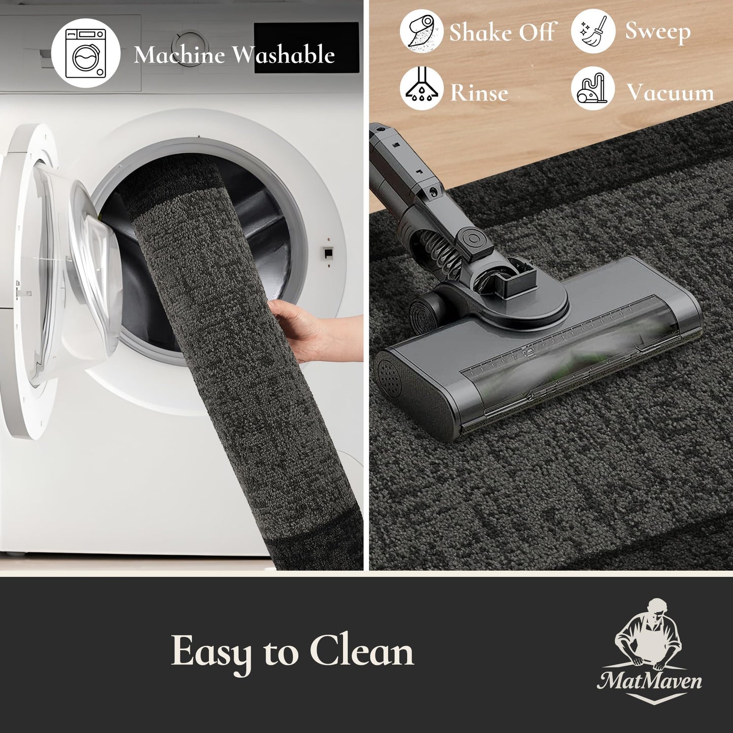 MatMaven Dirt Trapper Door Mat 20"x 32", Non Slip Washable Doormat, Stain Removal and Absorbent Welcome Mat, Floor Mats,Low Profile Entrance Dog Door Mats for Front Back Door,Dark Grey & Charcoal