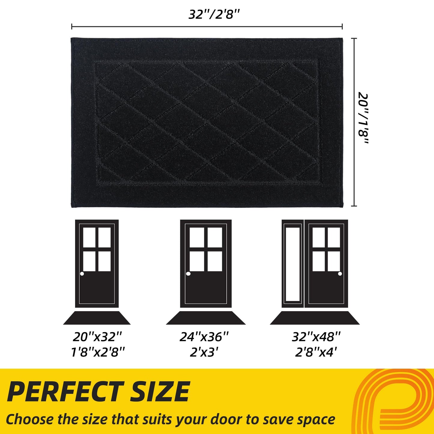 JSEI Dirt Trapper Door Mat 20"x32", Black