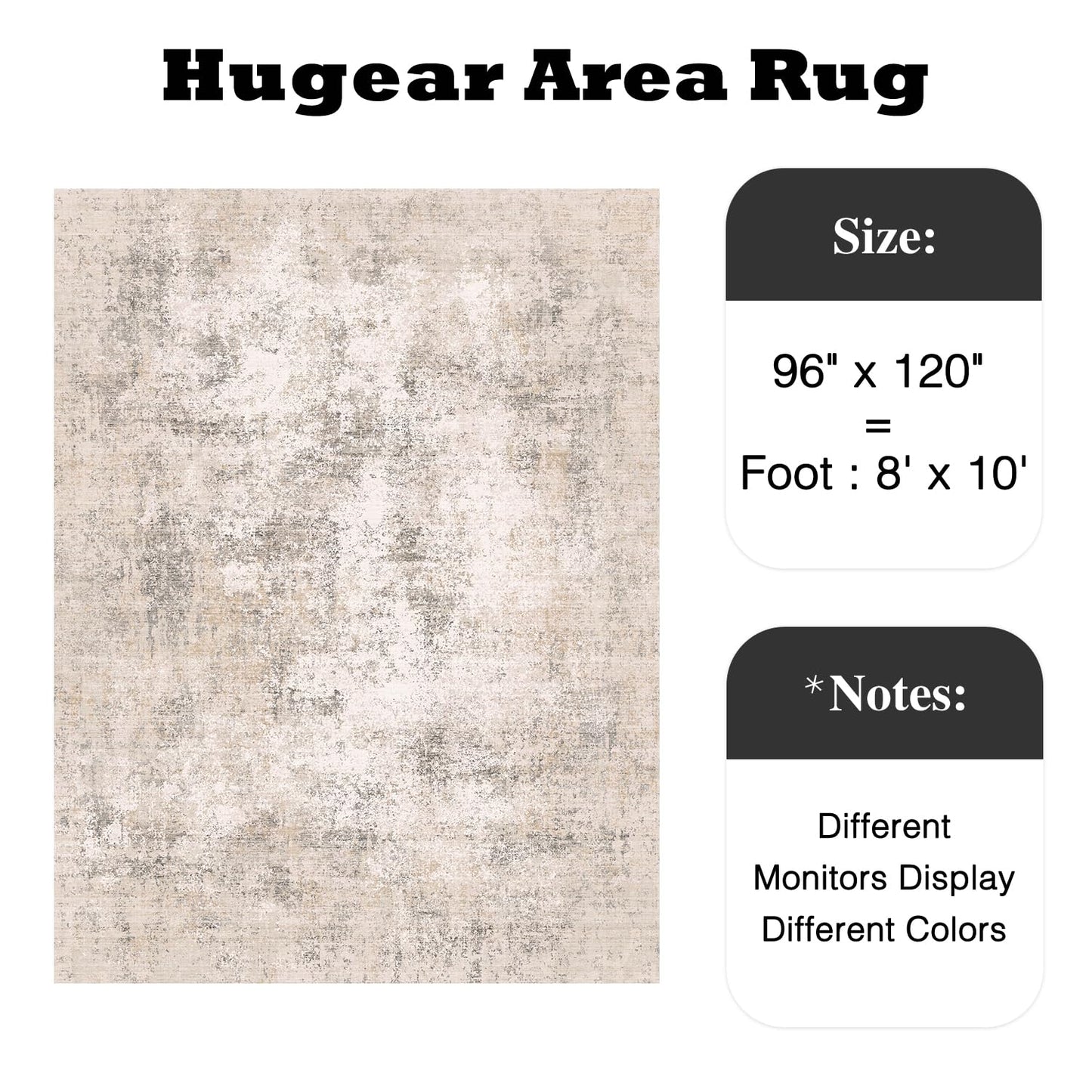 HUGEAR 8x10 Area Rug Beige Machine Washable Rugs Abstract Indoor Rug Modern Low Pile Carpet Distressed Throw Rug for Bedroom Living Office Dining Laundry Non Slip