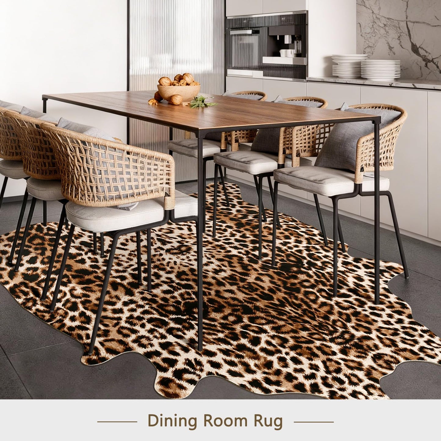 Pettop Luxury Faux Leopard Print Rug 4.6x5.2 Ft - Western Cheetah Area Rugs for Living Room, Bedroom, Farmhouse - Premium Western Faux Fur Carpet, Non-Slip Animal Hide Throw Rugs, Dark Brown