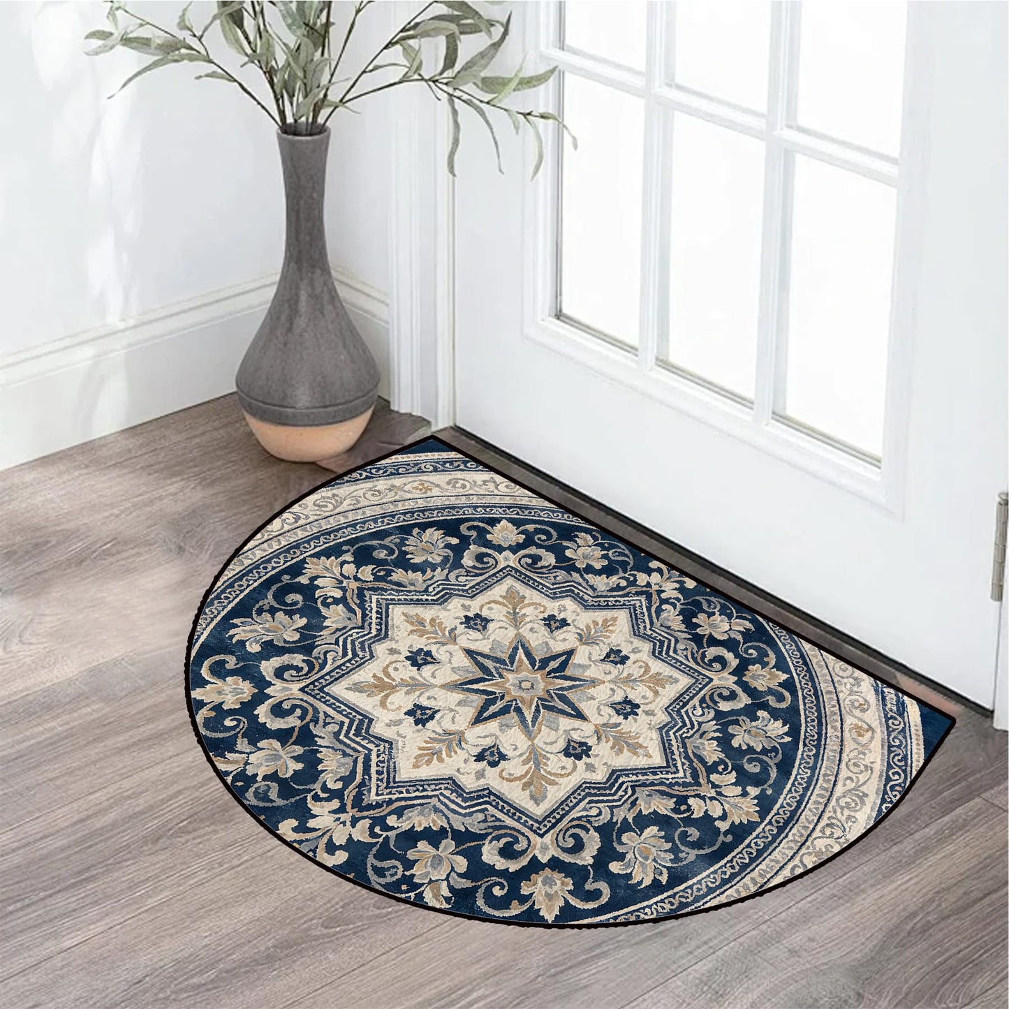 NYZE Semi Circle Door Mat Half Round Welcome Mat Non Slip Low-Pile Absorbent Half Circle Entryway Rug for Bathroom Bedroom Laundry Room(Mandala, 24"×36")