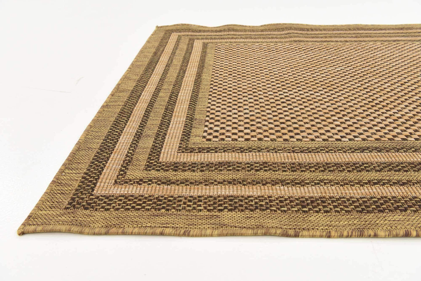 Unique Loom Outdoor Border Collection Area Rug - Multi Border (4' 1" x 6' 1" Rectangle, Light Brown/ Brown)